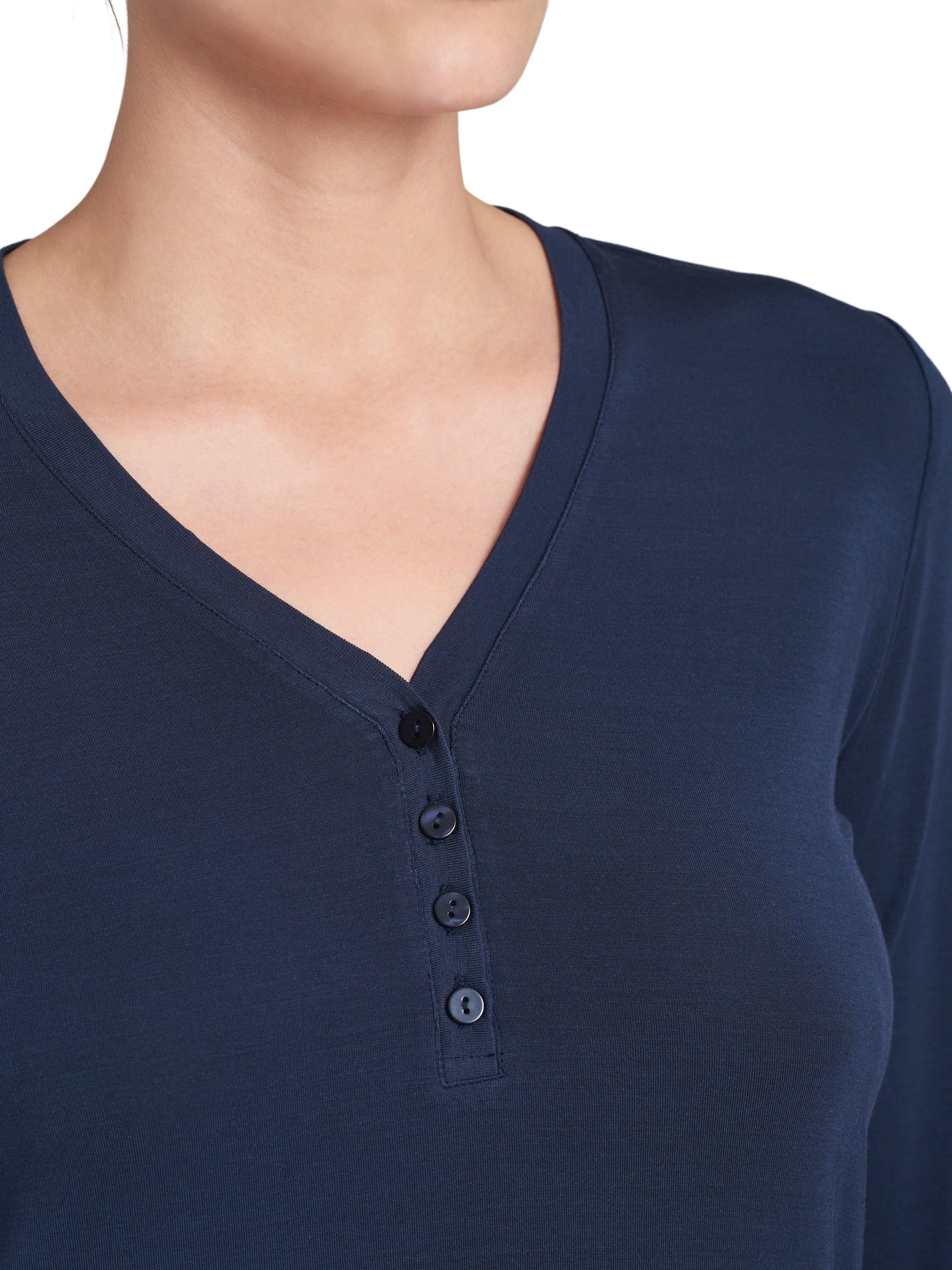 Schiesser Schlafshirt Knopfleiste Langarm Camiseta de Pijama para Mujer