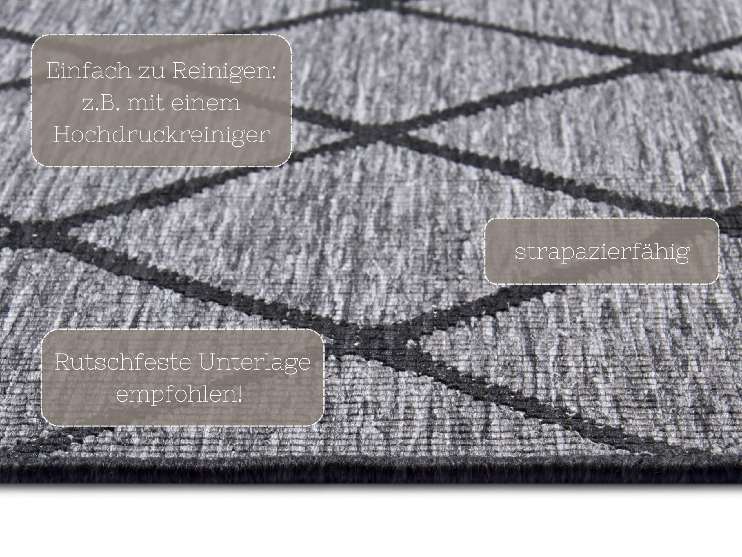NORTHRUGS In- und Outdoor Teppich Malaga 120x170cm - Wendeteppich Wetterfest Modernes Geometrisches Muster für Balkon Terrasse Garten Wintergarten Küche Wohnzimmerteppich Wasserfest in Night Silver