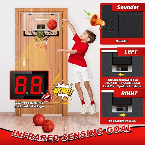 Miniatura 3 de Mini Aro de Baloncesto Sobre la Puerta - Juego de Aro de Baloncesto Montado en la Pared con Accesorios Completos - Juguetes de Baloncesto Regalos