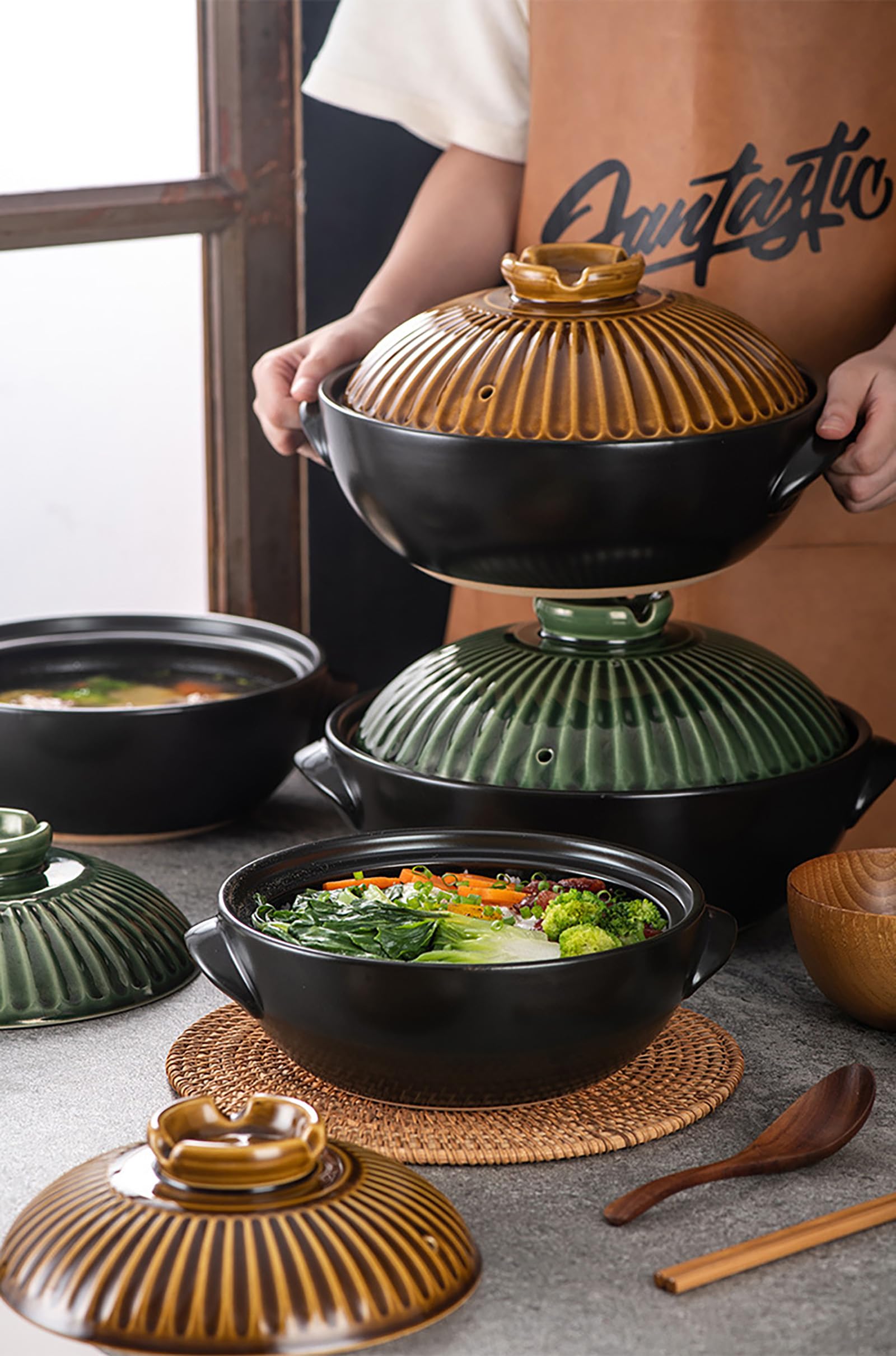 Keramik-Auflaufformen, Antihaftbeschichteter Kochtopf mit Deckel und Doppelgriff for Kochen, Suppe, Reis, Eintopf, Auflauf, Nudeln(Vintage Copper,10in)