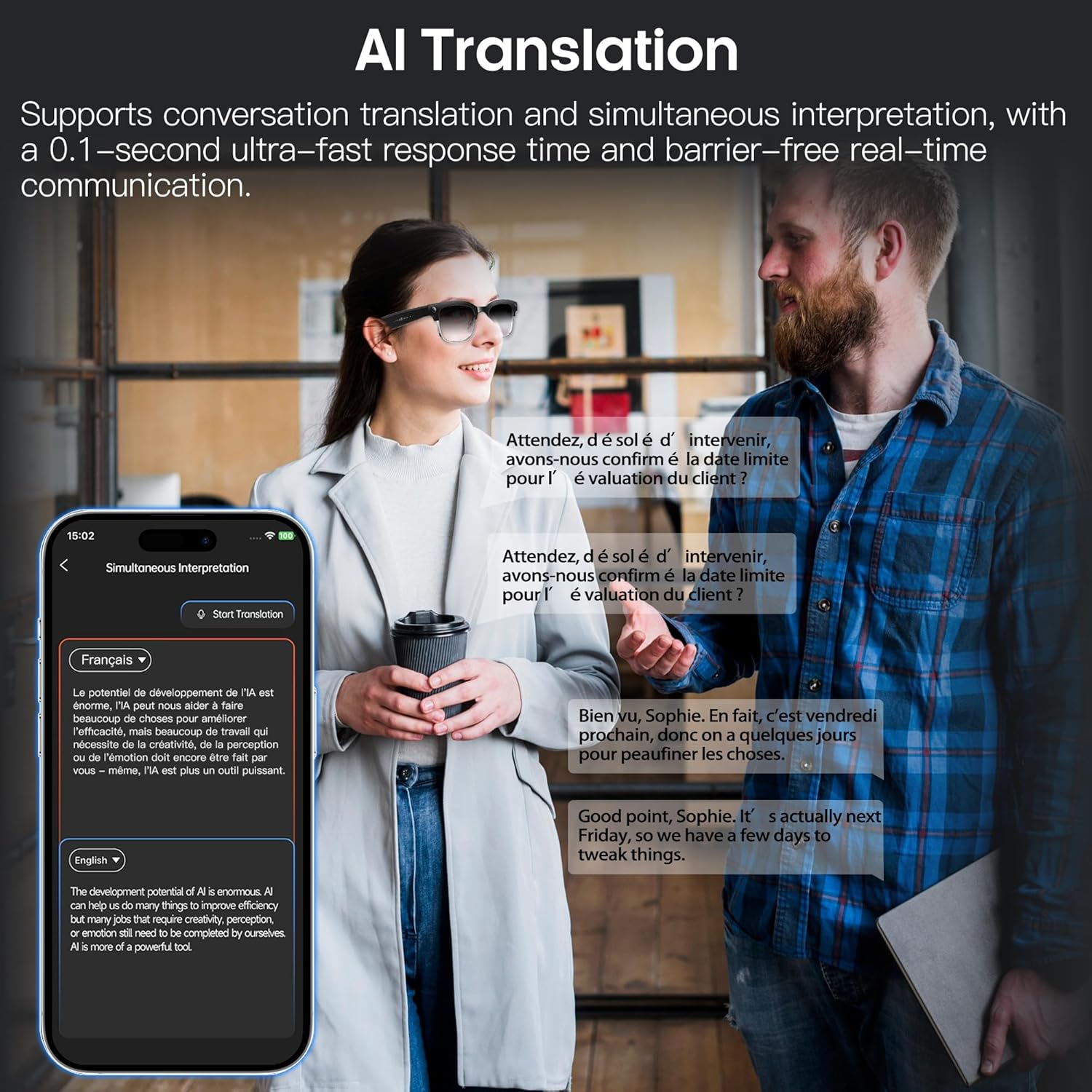 AI Smart Camera Glasses with HD 8MP Camera, 4K Photos & 1080P Video,Anti-Shake, 12Hours Music/Bluetooth Calls, Real-time Translation/GPT Object Recognition, IP66 Waterproof (Photochromic Lenses)