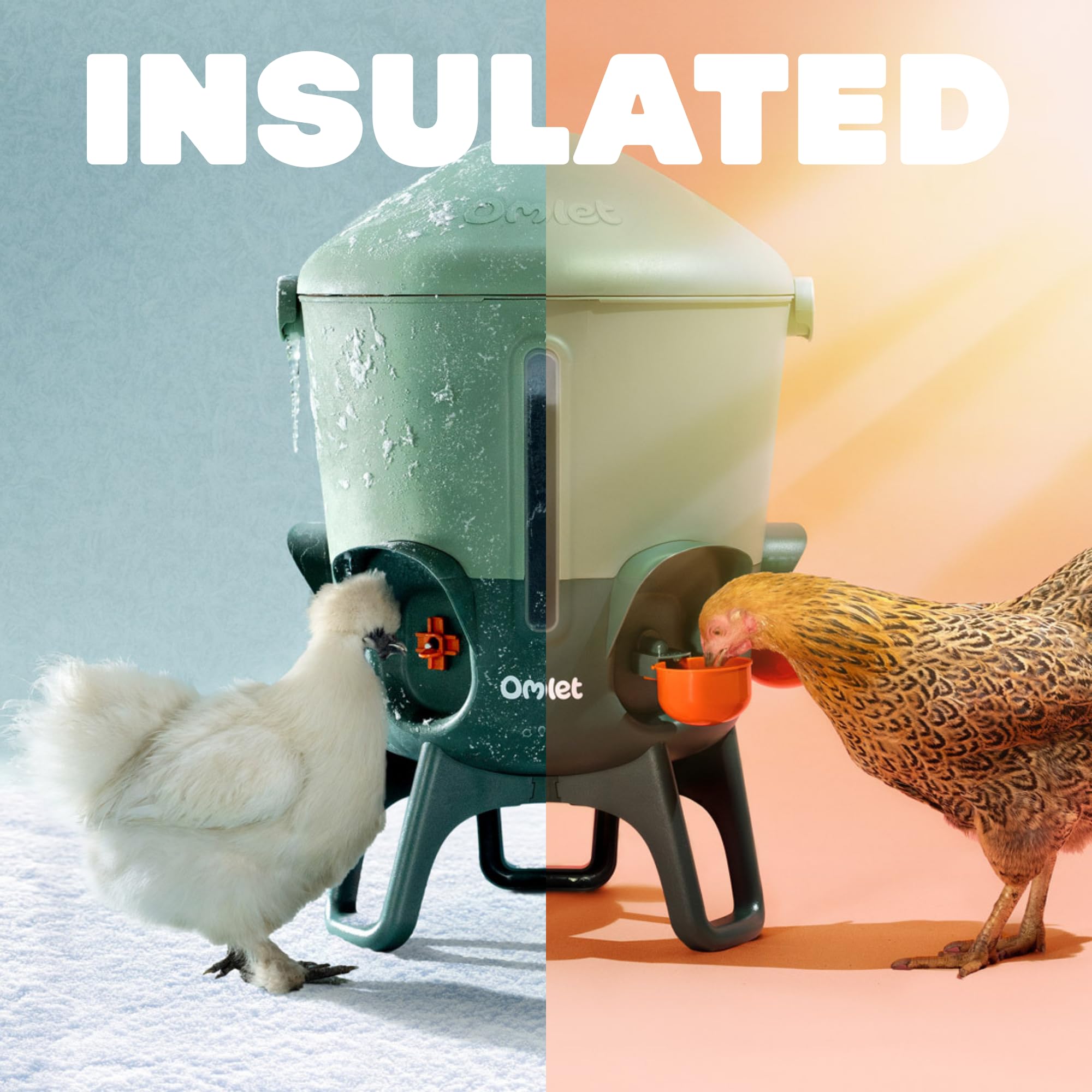 Omlet Abbeveratoio isolato per polli, 11 litri, dispenser automatico di acqua per polli, senza BPA, coperchio a cupola anti-rottura, include 5 tazze e capezzoli, verde salvia
