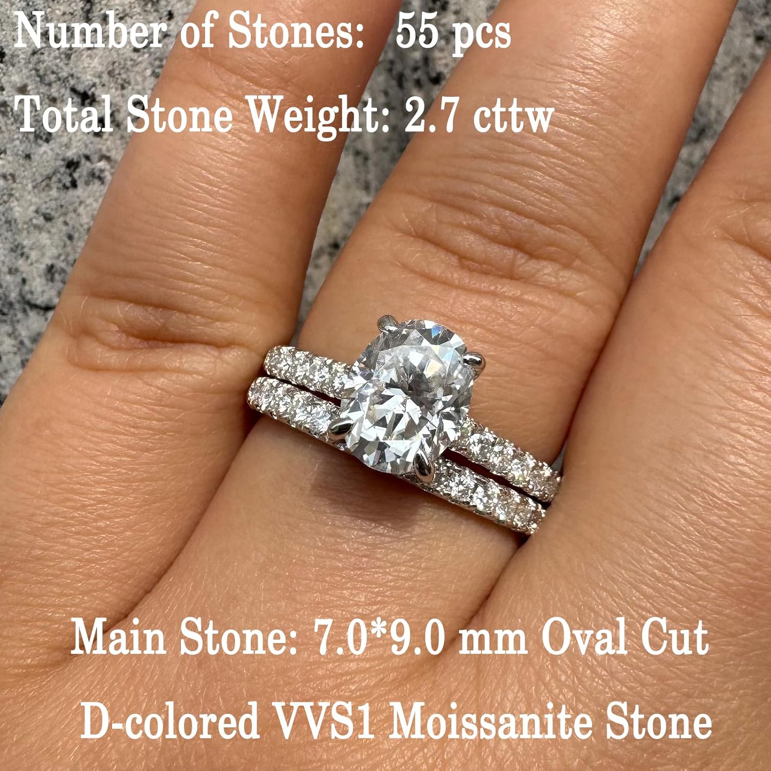 Newshe Jewellery Moissanite Bridal Set for Women 925 Sterling Silver Womens Wedding Ring Sets Engagement Eternity Size 5-10 - Image 3