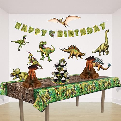 Miniatura 5 de Beistle Centros de mesa de volcán de tejido de 2 piezas, decoraciones de fiesta de isla tropical, decoración de fiesta de dinosaurios, accesorios de