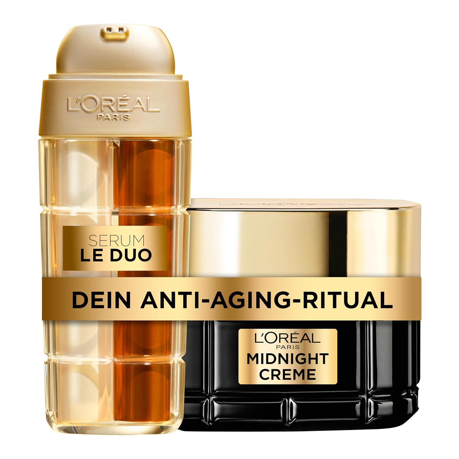 L’Oréal Paris Anti-Ageing Care Routine Gift Set for Women, Midnight Cream Face Care Against Wrinkles, All Skin Types, 50 ml & Serum Le Duo, Collagen Booster Formula with Vitamin B3 and CG, 30 ml