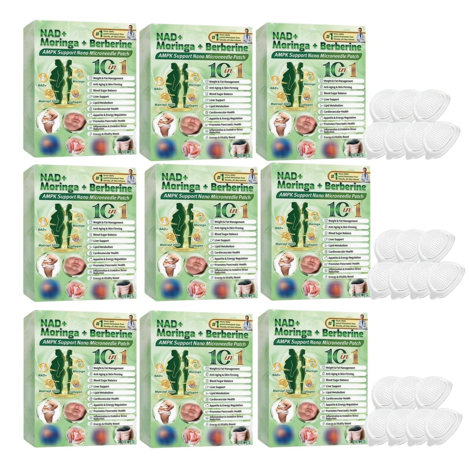 Plastry z berberyną na odchudzanie, plastry Moringa X Berberine Microneedle, zaawansowana naszywka 10 w 1 Nano Microneedle, miękka dla skóry naturalna opaska do pielęgnacji dla mężczyzn i kobiet