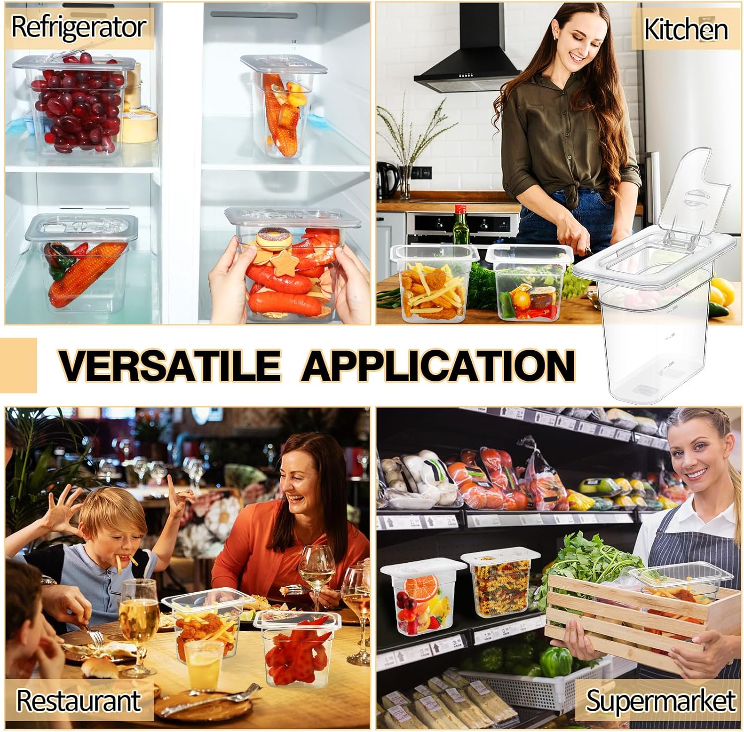 Geetery 12 Pack 1/9 Size 6'' Deep Polycarbonate Food Storage Containers with Lid Clear Stackable Plastic Food Pan Restaurant Commercial Storage Containers with Hinged Lids for Hotel Supplies - Image 7