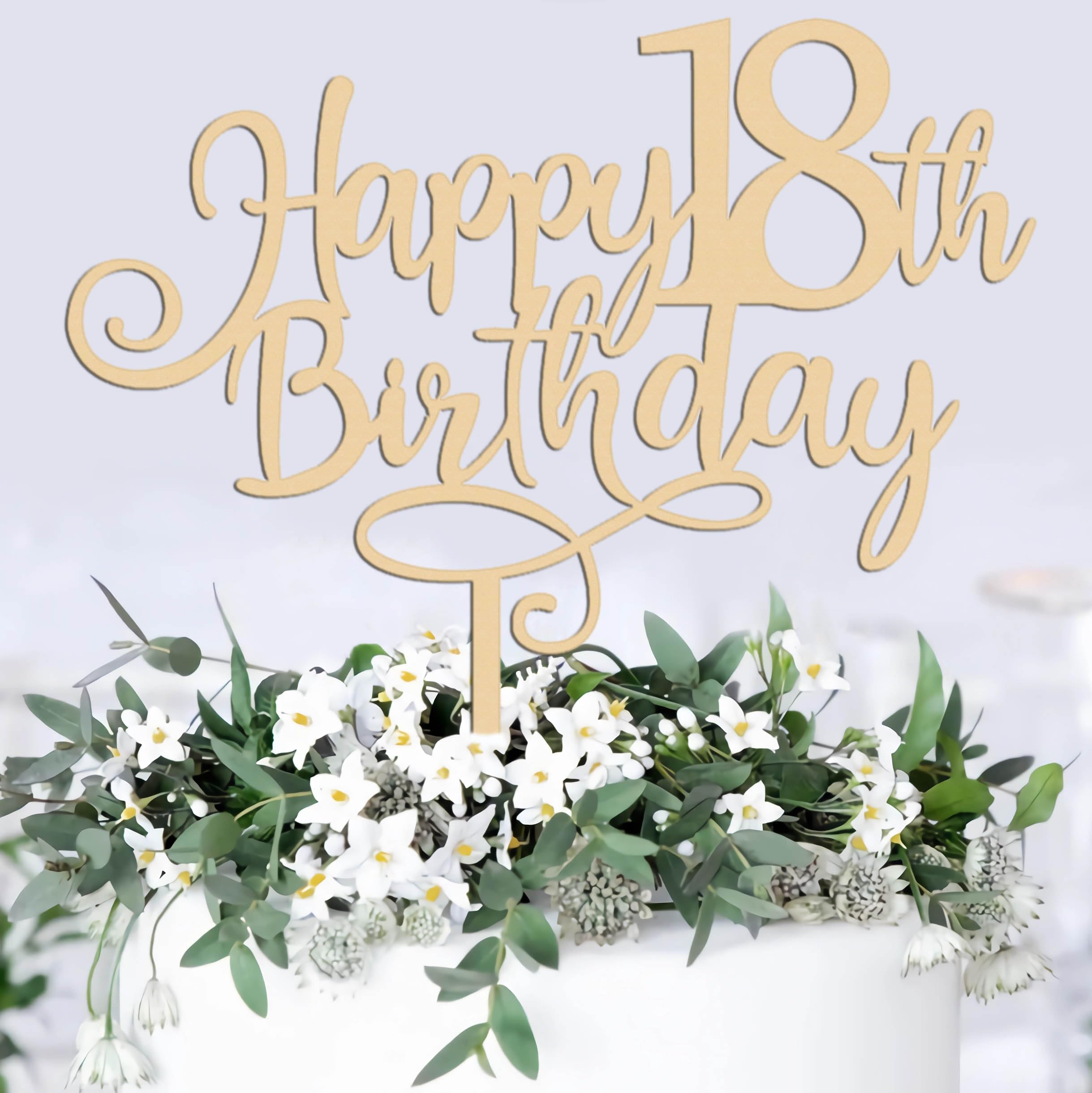 Tortenaufsatz 'Happy 18th Birthday' Aus Holz – Kuchendekoration Zum 18. Geburtstag, 19,8x16 Cm, Für Mädchen & Jungen