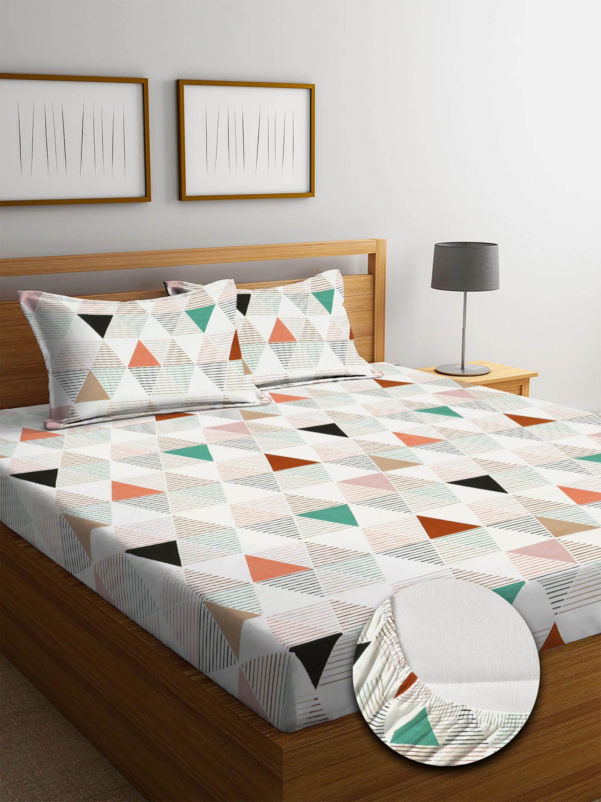 NEW LEAF Premium Cotton Elastic Fitted Bedsheets with 2 Pillow Covers | Double Bed with All Around Elastic 180 TC Supersoft | for 78x72+10 Mattress, Blue & Rust (B09QJS2J6P) Amazon Price History, Amazon Price Tracker