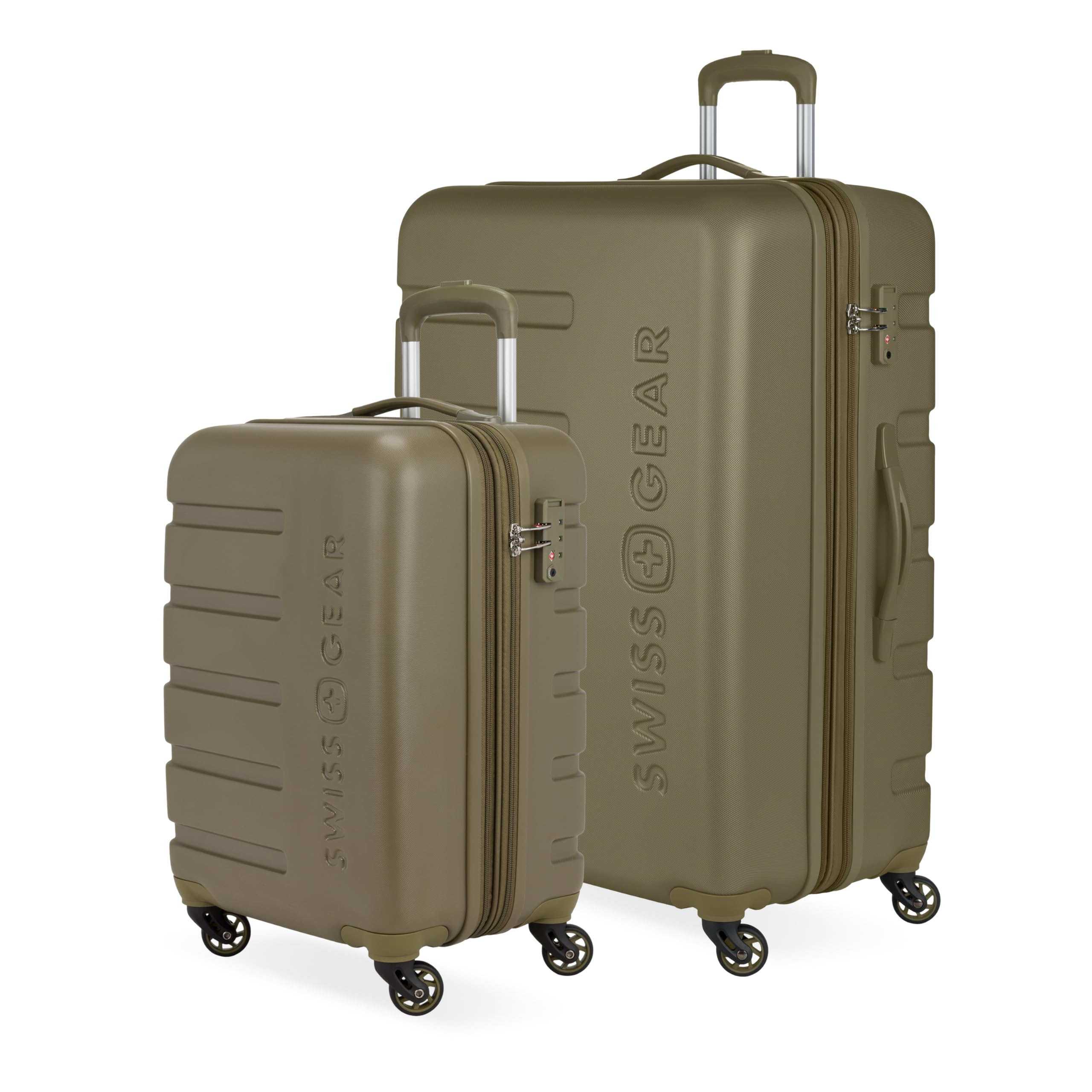 SWISSGEAR Signature Carry-On/Large Hardside Expandable Spinner Luggage Set, ABS Construction, TSA-Friendly Lock, Olive Branch, 2-Piece Set (19/27-Inch)