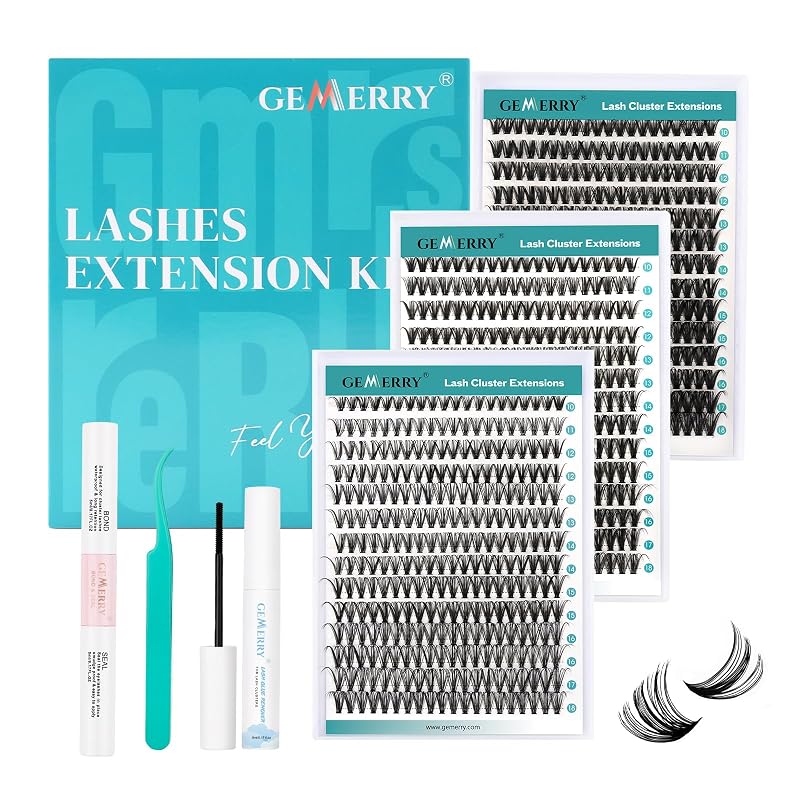 GEMERRY Kit de cílios em tufos D 10–18 mm com curvatura D, adesivo Bond & Seal, pinça e removedor