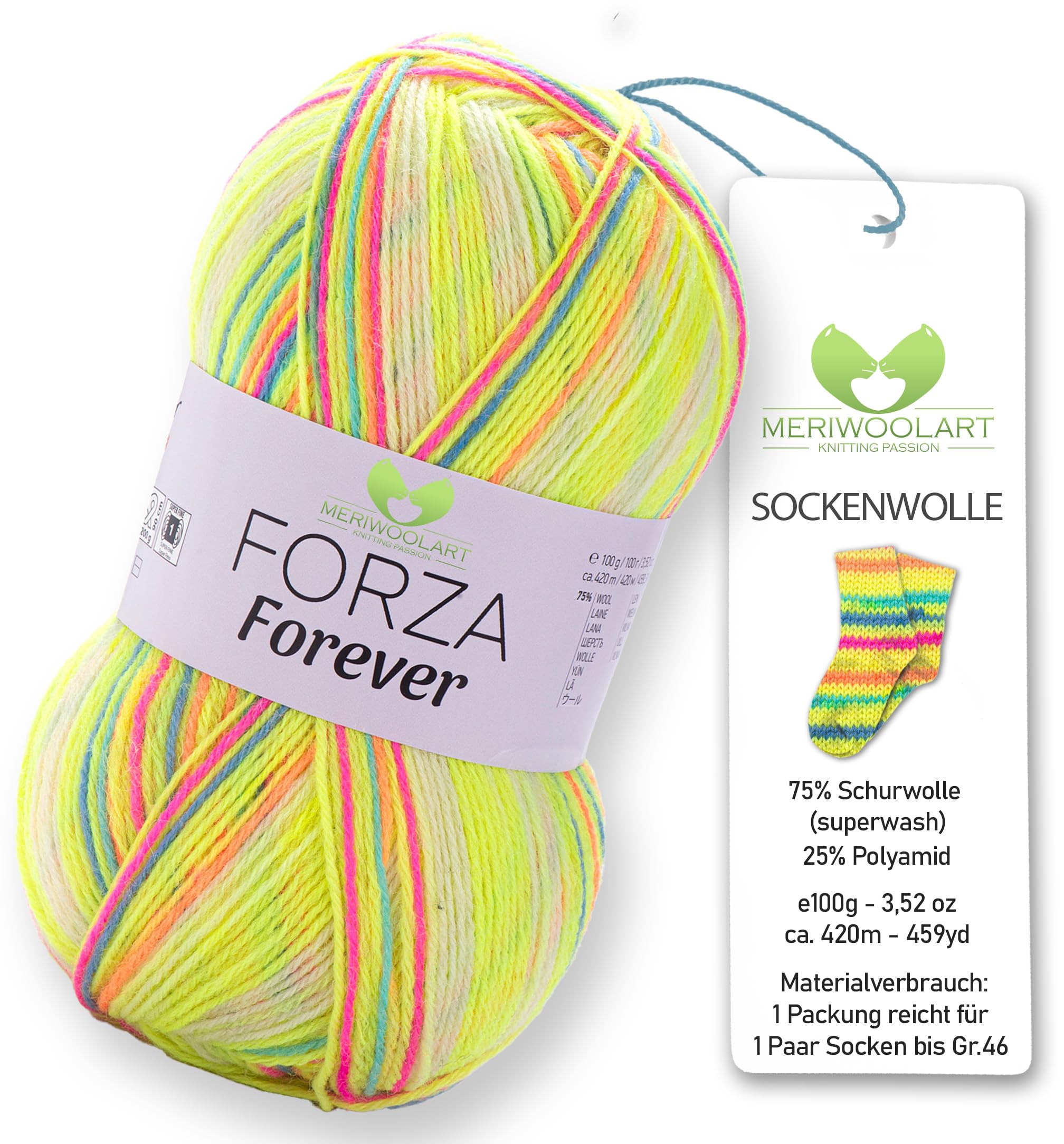 MeriWoolArt Sock Yarn, 75% Virgin Wool, 25% Polyamide, 420m, 100g, 4-Ply Merino Wool for Knitting (VARIEGATED-2710)