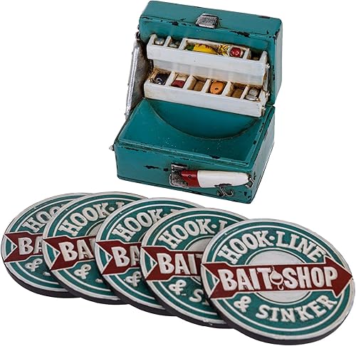 Miniatura 2 de Hook Line & Sinker Bait Shop - Posavasos rústicos con soporte, juego de 5
