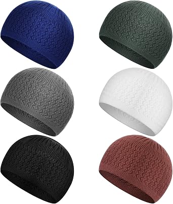 Jiuguva 6 Pcs Kufi Hats for Men Muslim Knit Kufi Cap Islamic Breathable Cotton Stretchy Skull Cap Helmet Beanie Hat for Men Women in Cool Designs
