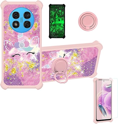 Miniatura 89 de Cricket Debut S2 - Funda compatible con AT&T Calypso 4 U380AC U380AA con protector de pantalla de vidrio templado, soporte de anillo, purpurina