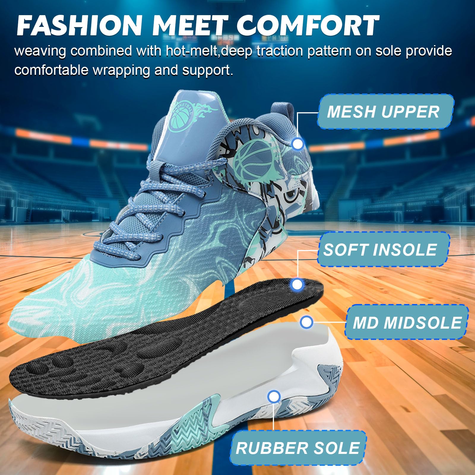 Zapatillas de Baloncesto para Hombre Zapatillas Deportivas cómodas de Malla para Caminar Zapatillas Ligeras de Moda para Correr al Aire Libre