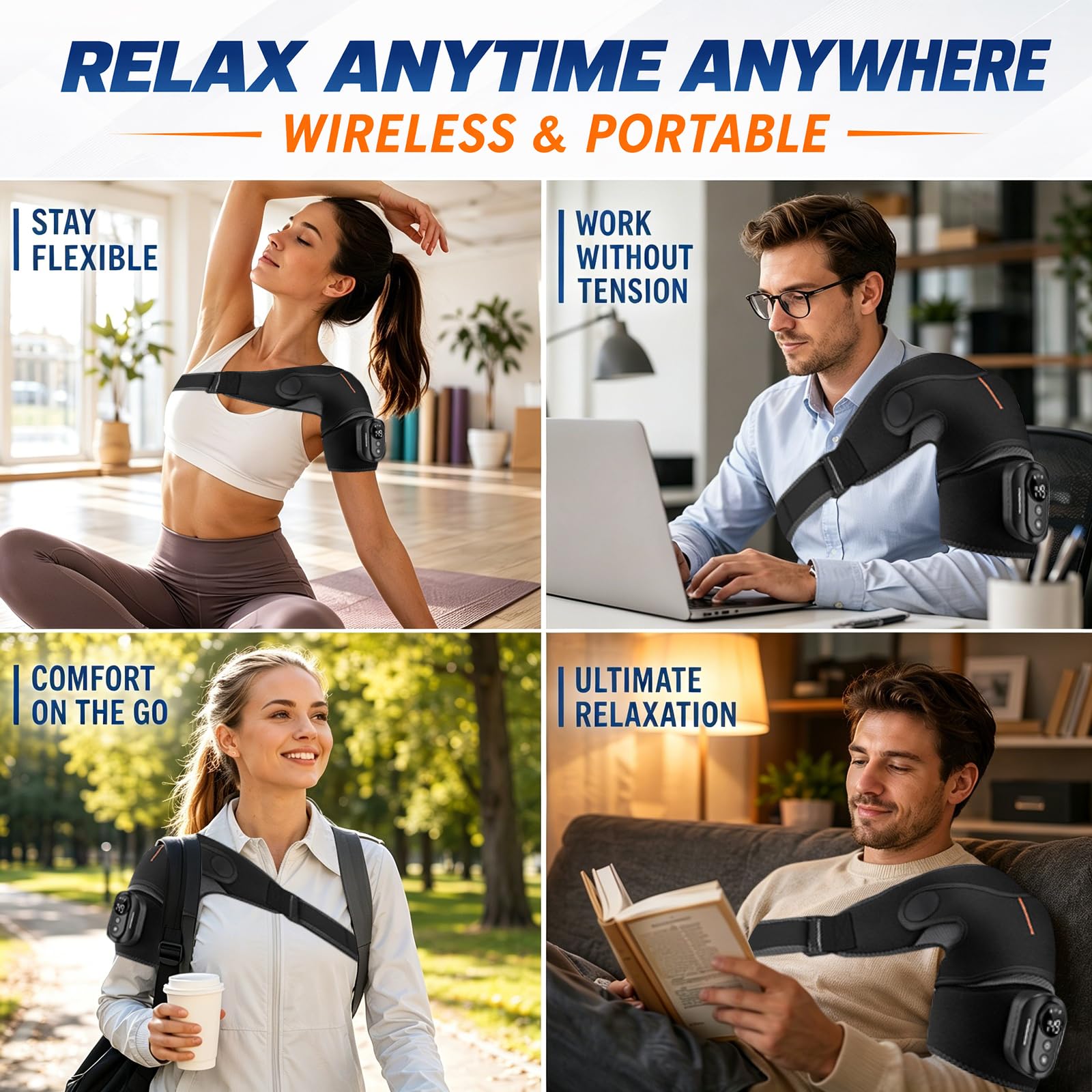 Triple méthode Masseur d'épaule avec chaleur et vibration, 5 niveaux de chaleur et 5 modes, 5000 mAh, séparation magnétique, réglable, respirant – Vainqueur du test Appareil de massage des épaules