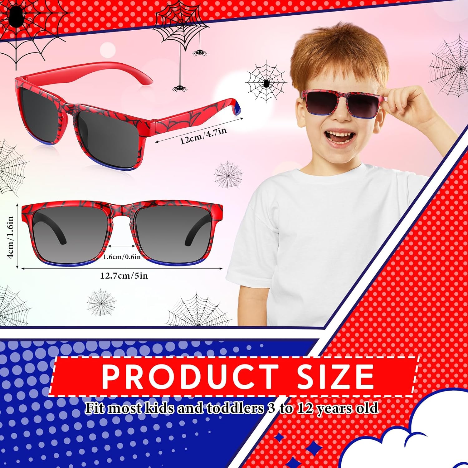 12 Pack Sunglasses for Kids Party Favors Plastic Sunglasses for Summer Pool Beach Accessories Birthday Gifts(Spider)