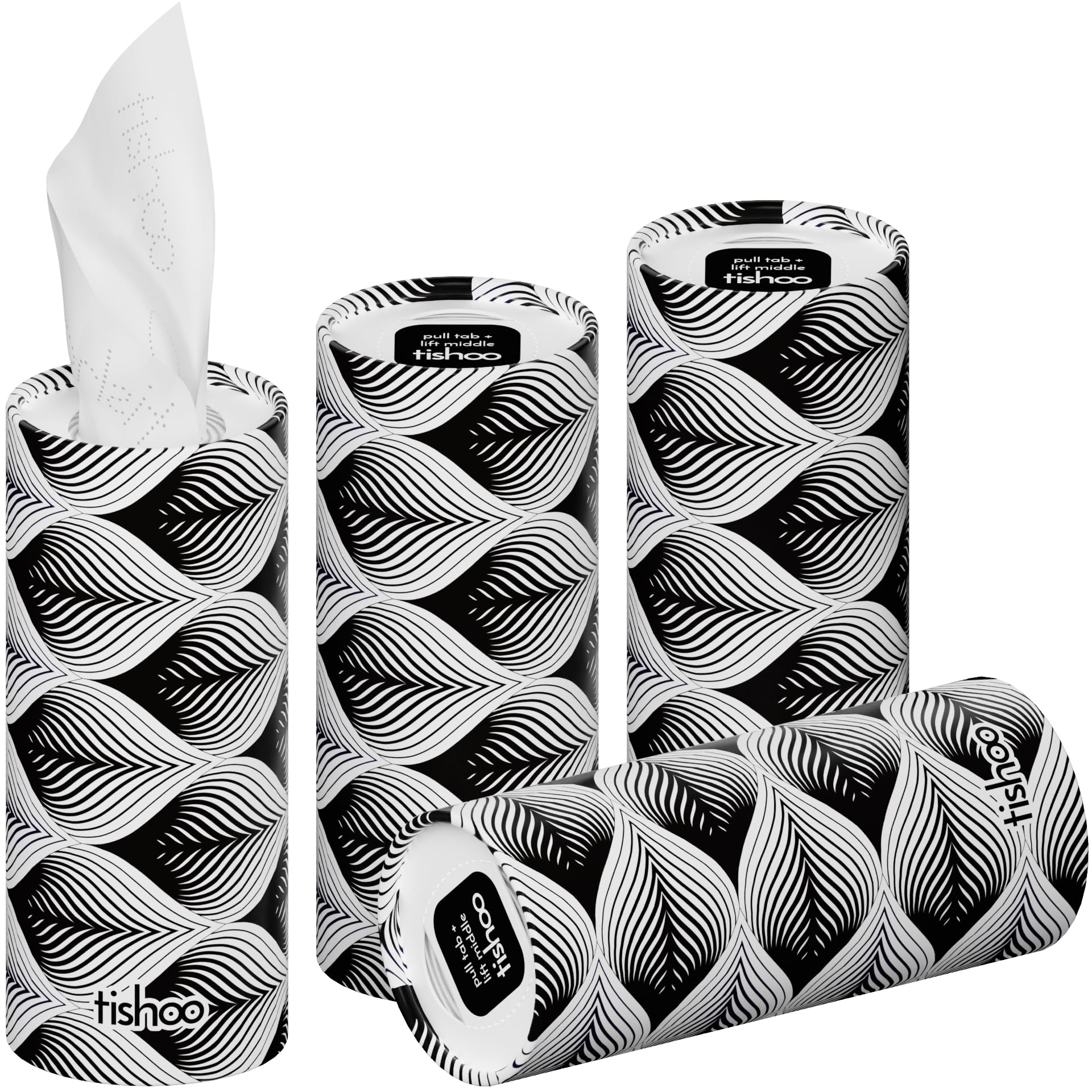 tishoo Pañuelos de papel tishoo de 4 capas con ácido hialurónico de ultra lujo | Para portavasos de coche, hogar y viajes | 4 tubos x 40 hojas | Monochrome/Waves