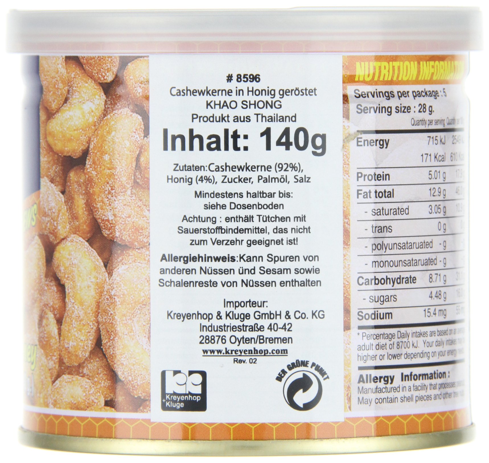 Anacardos tostados con miel - 140g