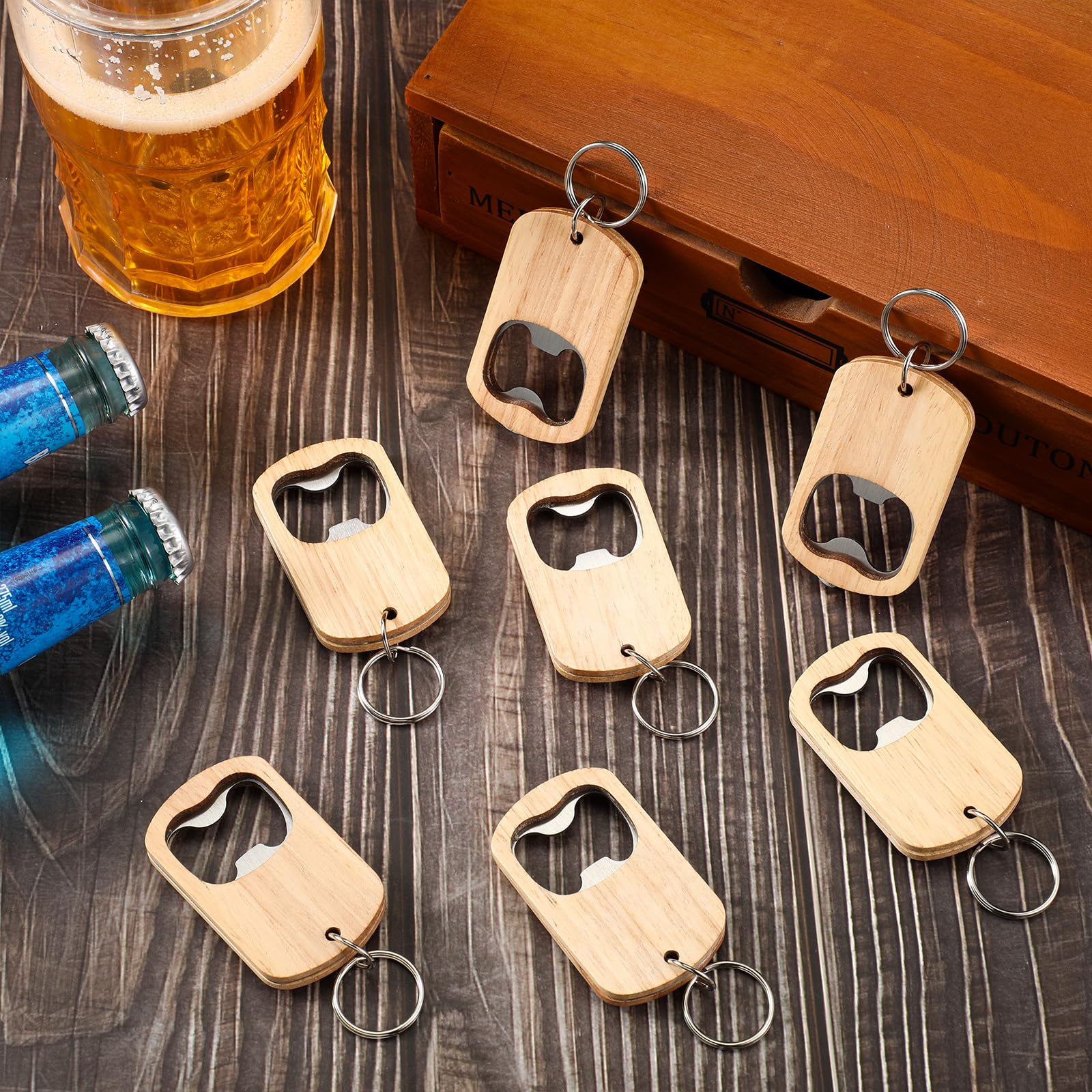 Gerrii 100 Stück Holz-Flaschenöffner aus Holz, Schlüsselanhänger, Flaschenöffner, Rohlinge, unlackierter Schlüsselanhänger, Holzgravur, Großpackung für Hochzeit, Geburtstag, Party, Geschenke
