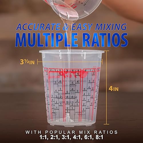 Vista 3 de Custom Shop - Vasos mezcladores de pintura (caja completa de 100 cada una). Los vasos tienen las proporciones de mezcla calibradas al costado