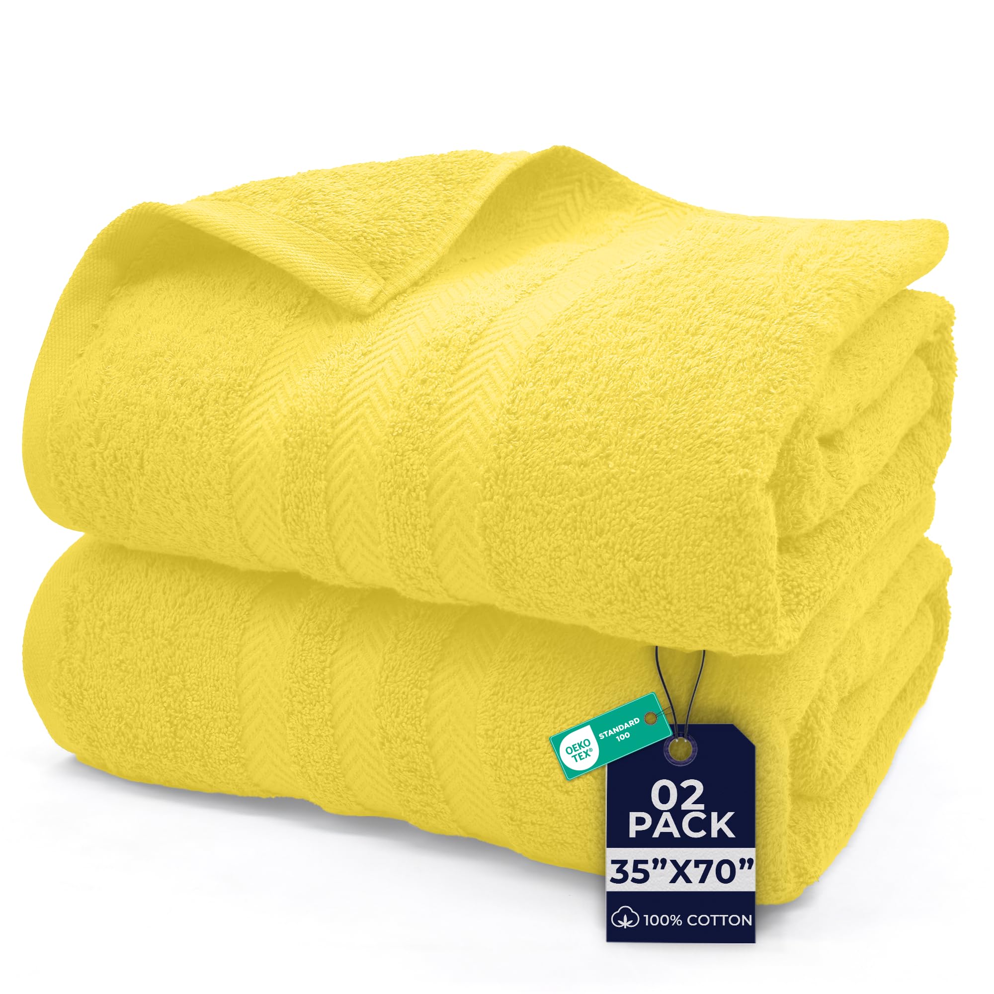 DAN River 2 Pack Bath Sheets Extra Large 35x70, Large Bath Towels for Adults, XL Oversized Heavy Duty Towel Set, 600 GSM 100% Ring Spun Cotton, Soft Quick Dry, Yellow