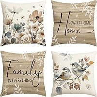 AVOIN Colorlife Chinoiserie Poppy Flowers Chickadee 18x18 Throw Pillow Covers Set of 4 - Fall Autumn Home Decor for Sofa Couch