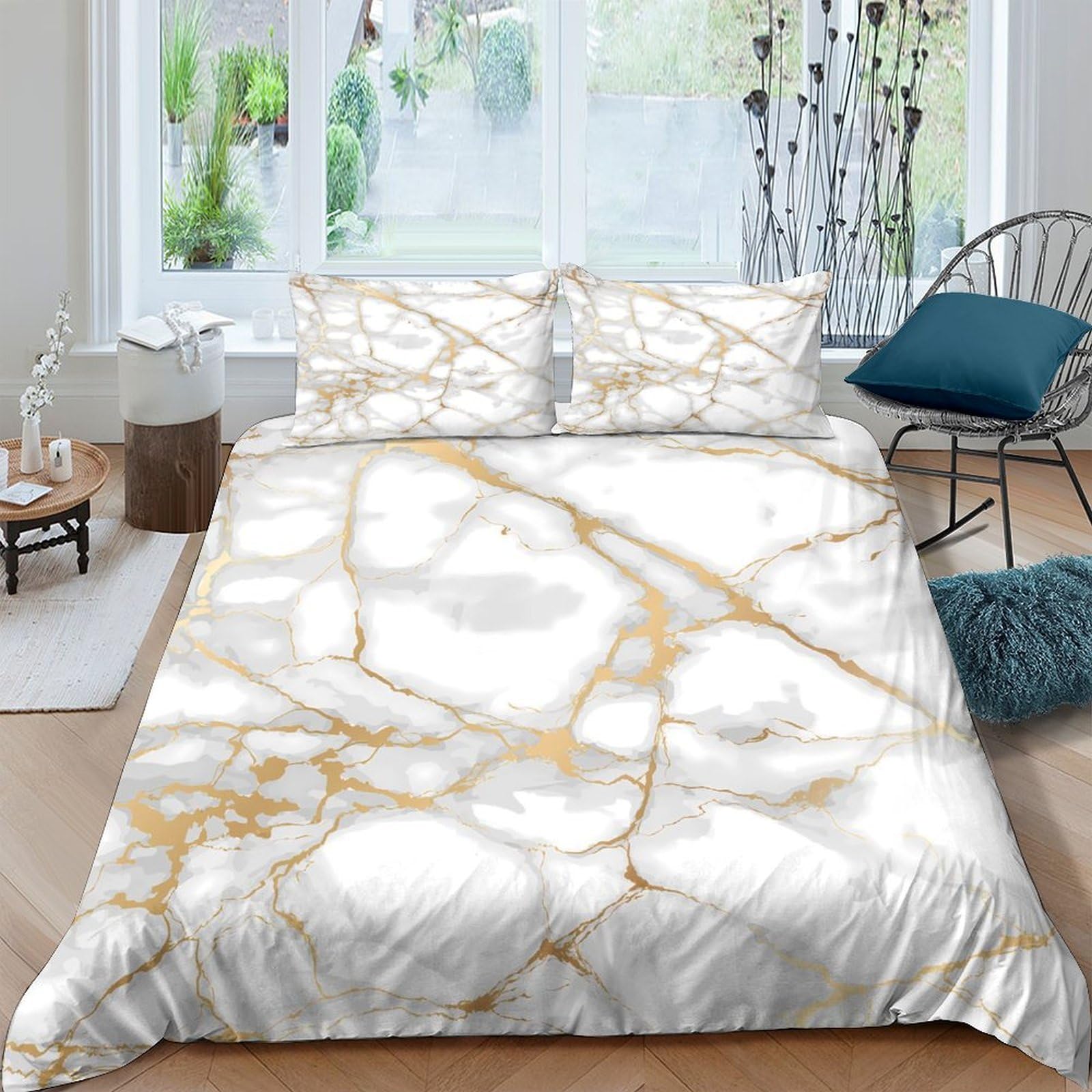 Ctjqhvkz Style-6 3D Printed Marble Gold Vein Fitted Sheet Microfiber Soft Breathable Stone Texture Mattress Cover For Bedroom Decor Single（135X200cm）