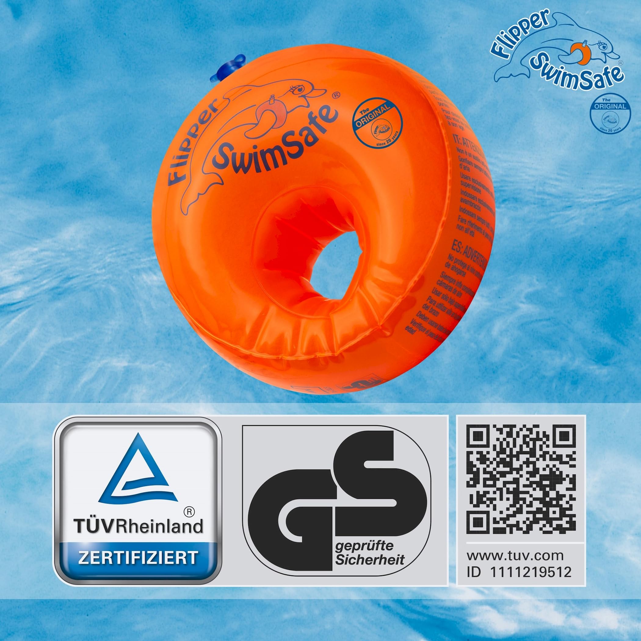 Flipper SwimSafe Aide à la Natation pour Les Tout-Petits, brassards avec Noyau en Mousse PE incassable pour Apprendre à Nager, vainqueur du Test Stiftung Warentest 05/2024