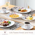 VEWEET Annie Porcelain Dinnerware for 6, 30-Piece Pink Floral Dish Set with Plates and Bowls Including Dinner, Dessert, Soup, Cups & Saucers