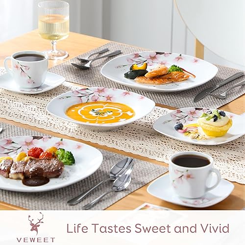 Miniatura 10 de VEWEET, Series HANNAH, juego de vajilla cuadrada de porcelana de 36 piezas, juego de platos de cocina con plato llano, plato de sopa, plato de
