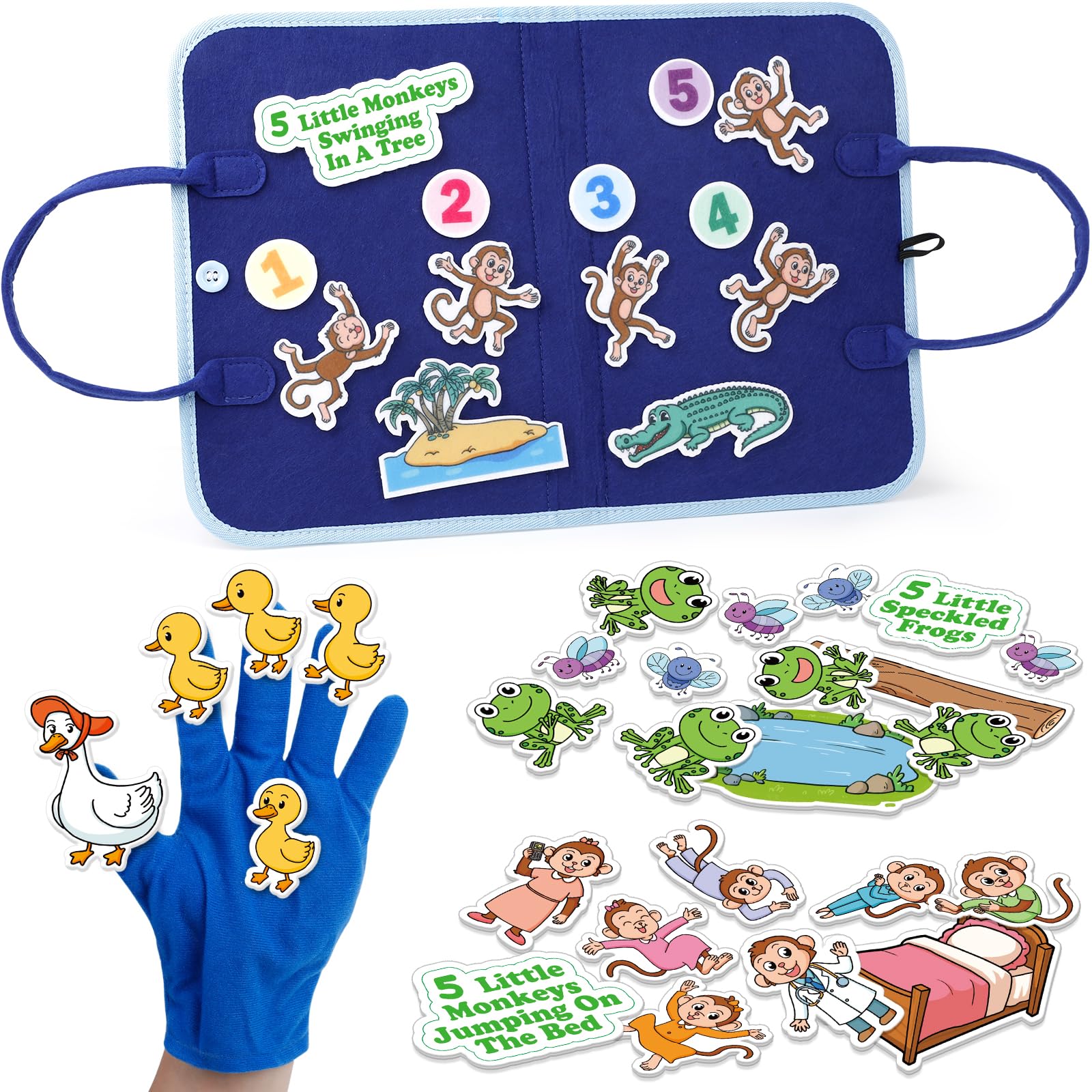 Aizweb Felt Board for Toddlers,Flannel Board Stories for Preschool Learning Activities,Kindergarten Classroom Must Haves,Five Little Monkeys,Five Little Ducks,Daycare Essentials