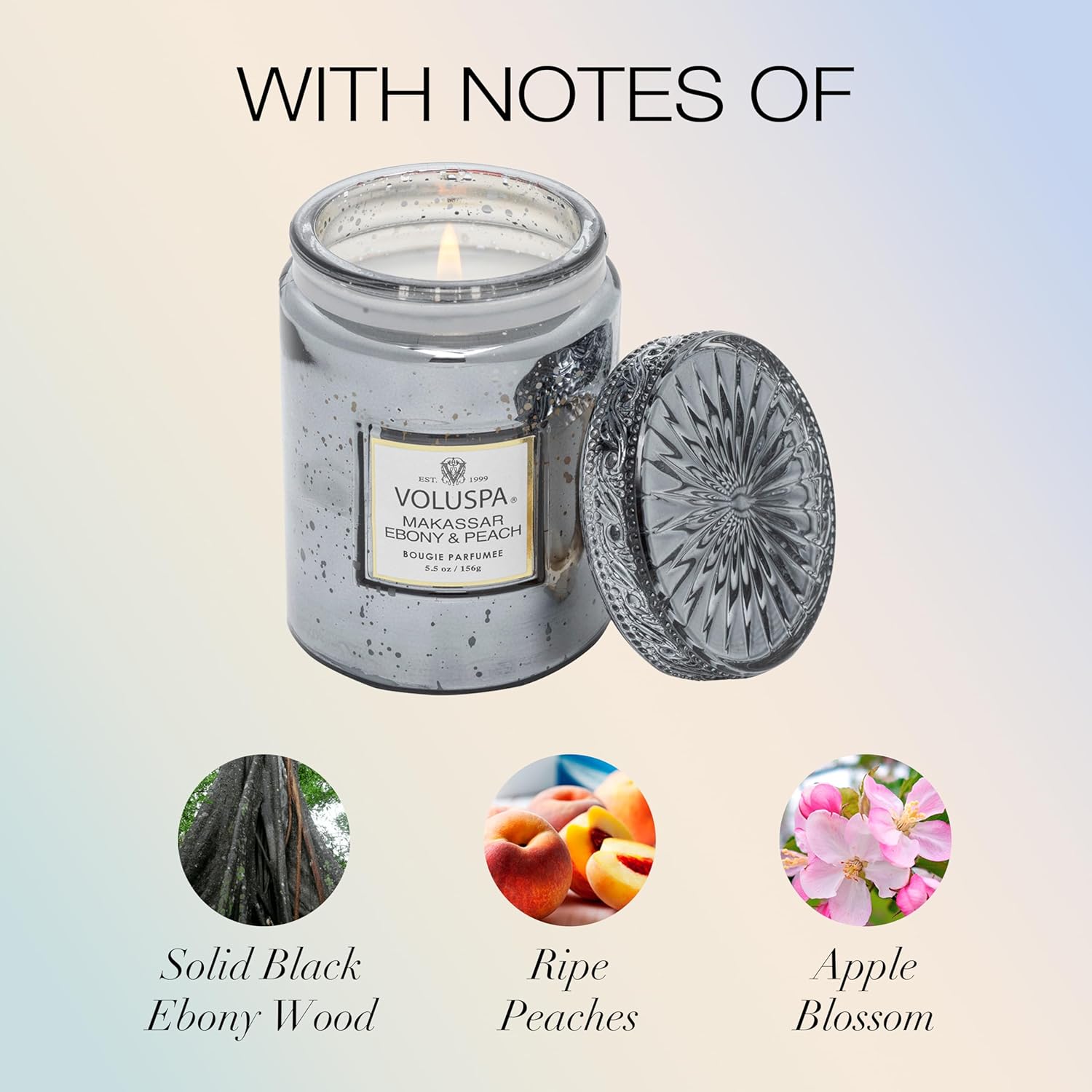 Voluspa Makassar Ebony & Peach, Small Candle Jar, 5.5 oz, 50 Hour Burn Time, Coconut Wax for Clean Burning, Handcrafted in The USA - Image 3