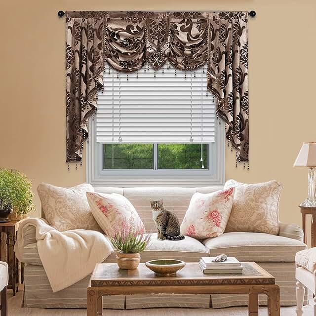 NAPEARL Window Valances for Living Room, Jacquard Damask Luxury Valance ...