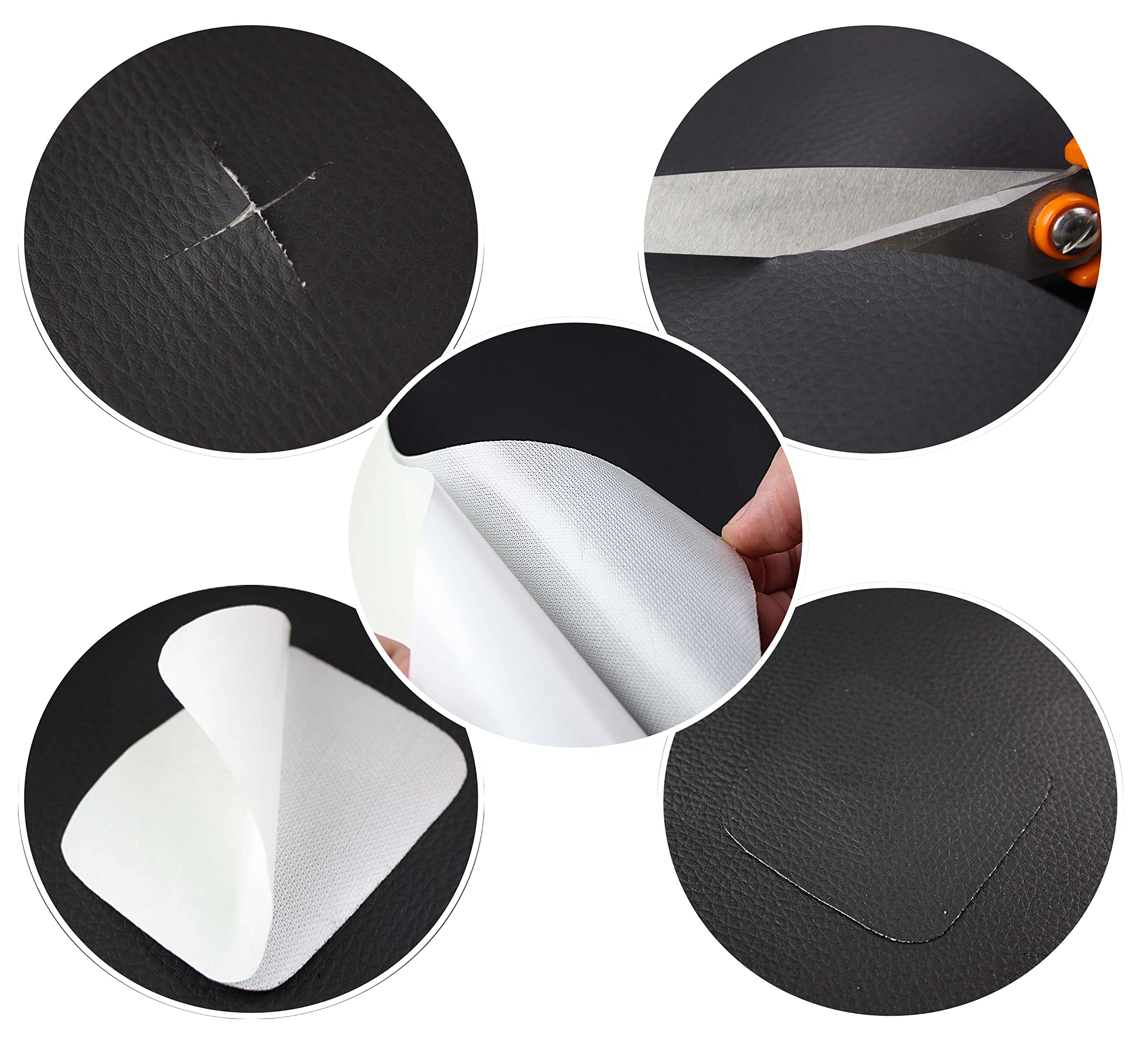 Parche autoadhesivo de piel sintética para reparación de cuero, color negro (250 x 140 cm)