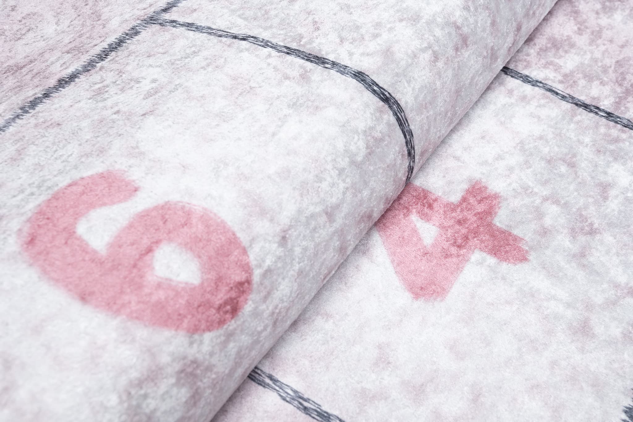 TAPISO Emma Teppich Waschbar bei 30 Grad Rosa Hasen Hüpfspiel bedruckter Kinderteppich Antirutsch Kinderzimmer Jugendzimmer Modern ÖKO-TEX 140 x 200 cm