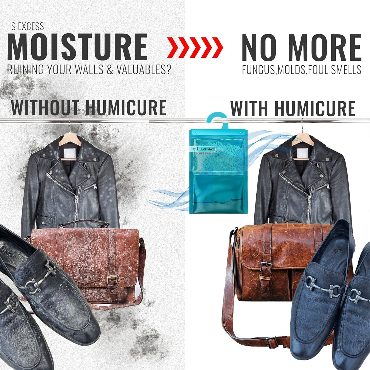 HUMICURE Moisture Absorber Dehumidifier Bags | (400g & 220g) for Large & Small Spaces | Moisture Control for Wardrobes, Bathrooms, Kitchens & Cars | Prevents Mold & Odors (HC-DEH-7PK-COMBO) 1