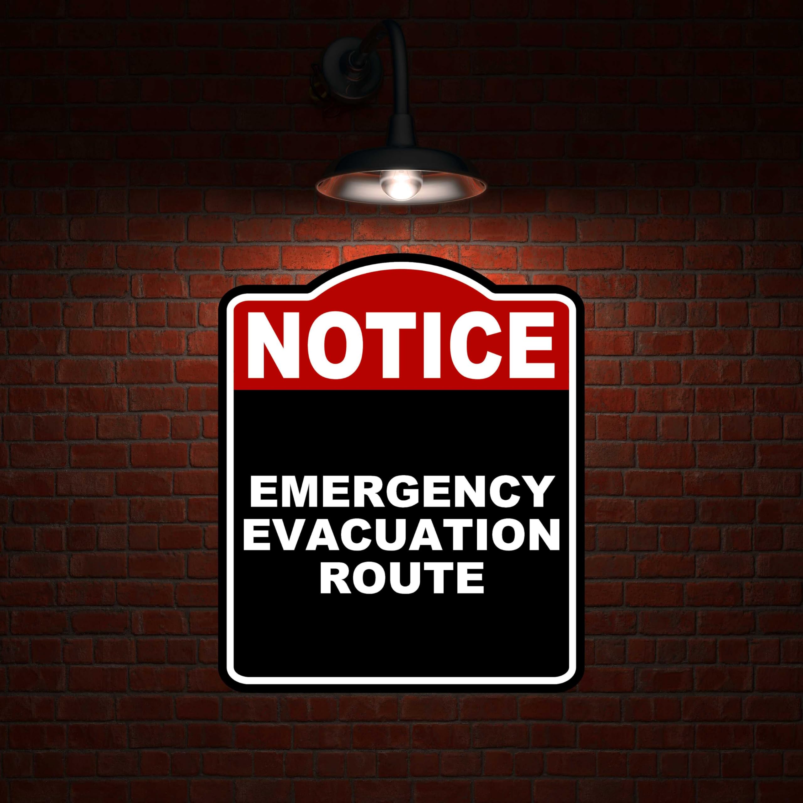 EMERGENCY EVACUATION ROUTE Notice Red Black Aluminum Composite Sign 15 x 18 inches