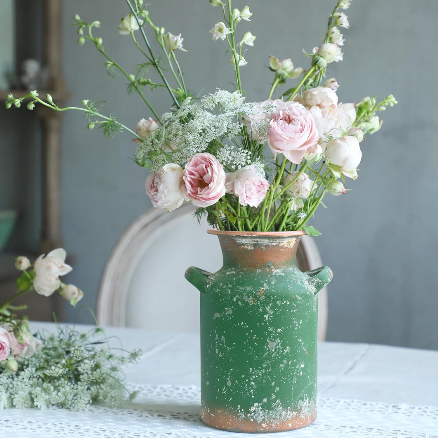 Rustic Vintage Metal Flower Vase for Decor Milk Jug Small Vases for Flowers Kitchen Decorations, Cylindrical,Perfect for Kitchen, Dining Room, Living Room,Housewarming Gift (DarkGreen) - Image 4