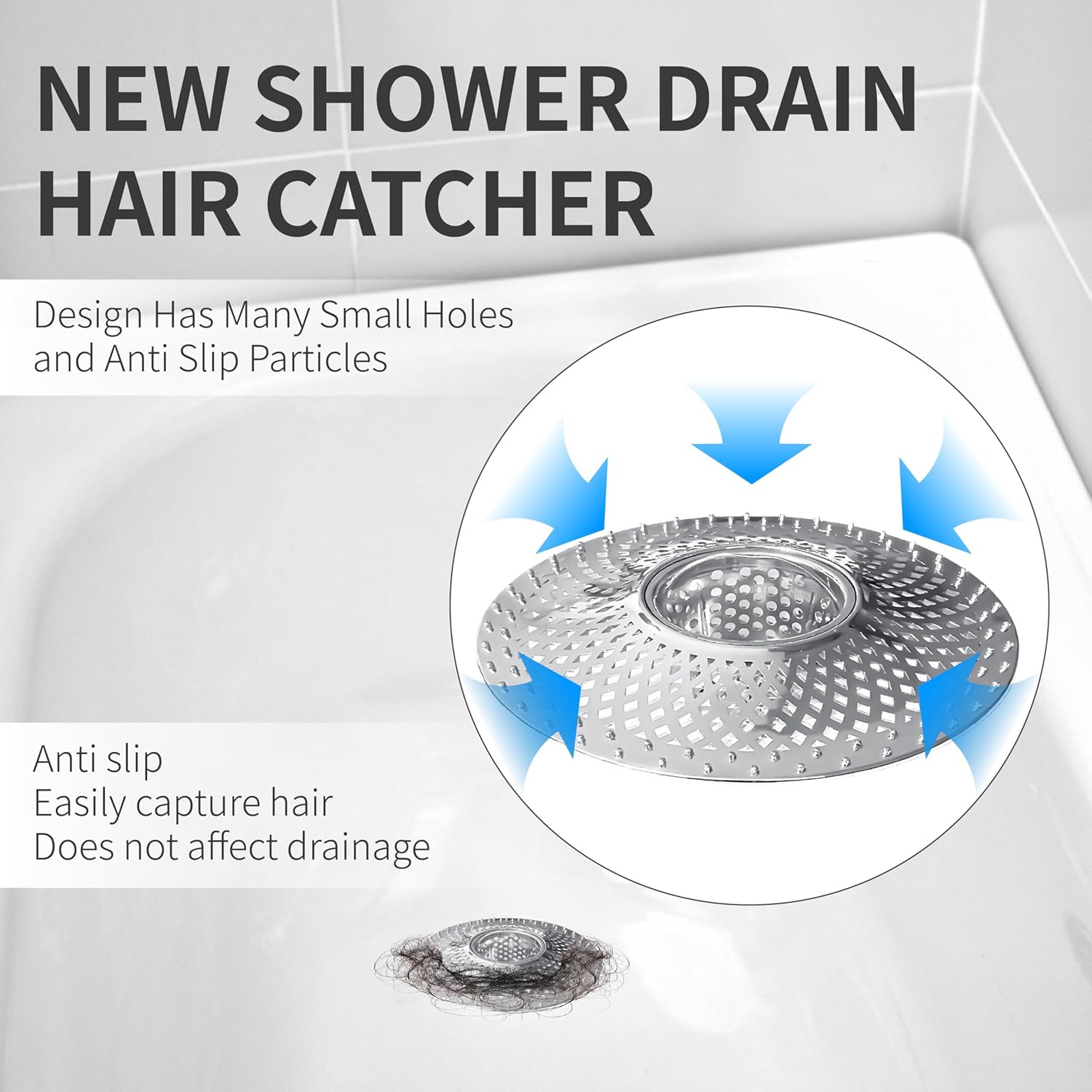 Tub Drain Protector Drain Hair Catcher,Stainless Steel Bathtub Shower Drain Hair Stopper Strainer Trap for Wash Basin Shower Bathroom Kitchen Sink to Catch Hair Debri and Foreign Objects Easil
