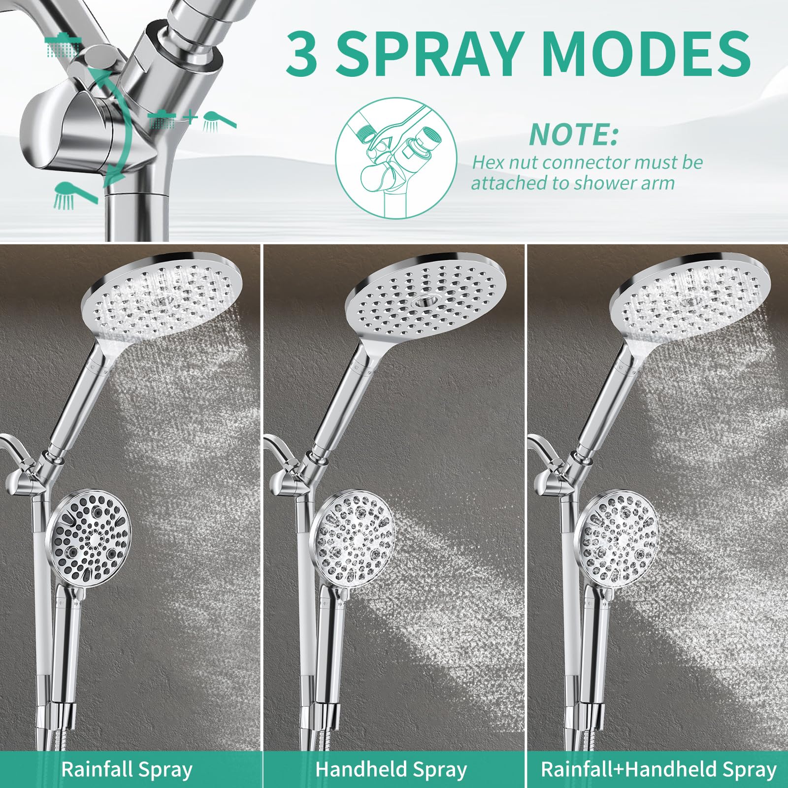 Soffione doccia a pioggia filtrato con combinazione di spray portatile, doppio soffione doccia combinato ad alta pressione, doppio soffione doccia con filtro a spruzzo, tubo extra lungo e