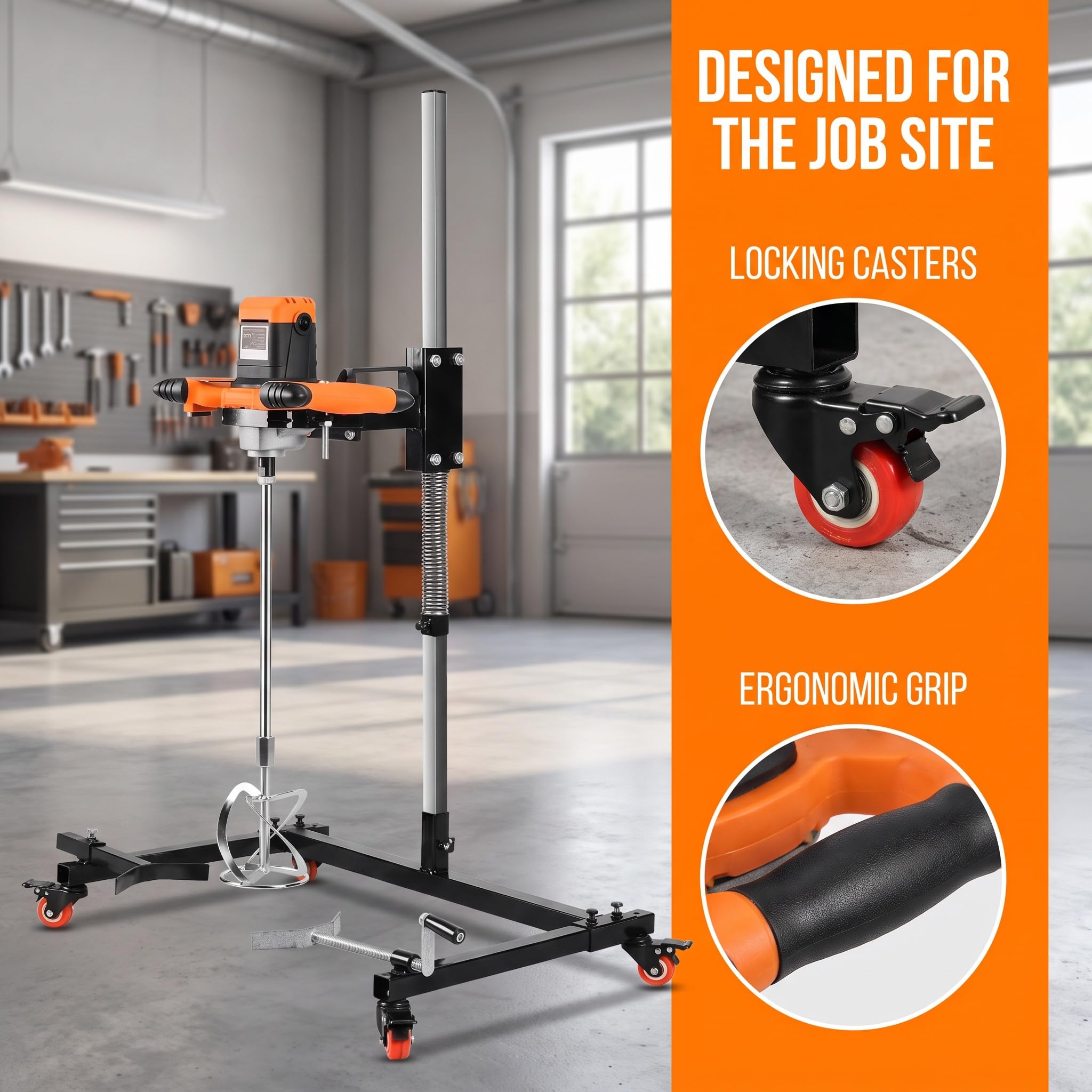 Mezcladora Eléctrica De Pintura, Mezcladora De Tanque De 2600 W con Soporte Auxiliar, Agitador Volante De 0-850 R/min para Cuba De 20-60 Cm, 6 Velocidades Ajustables, para Cemento, Masilla,