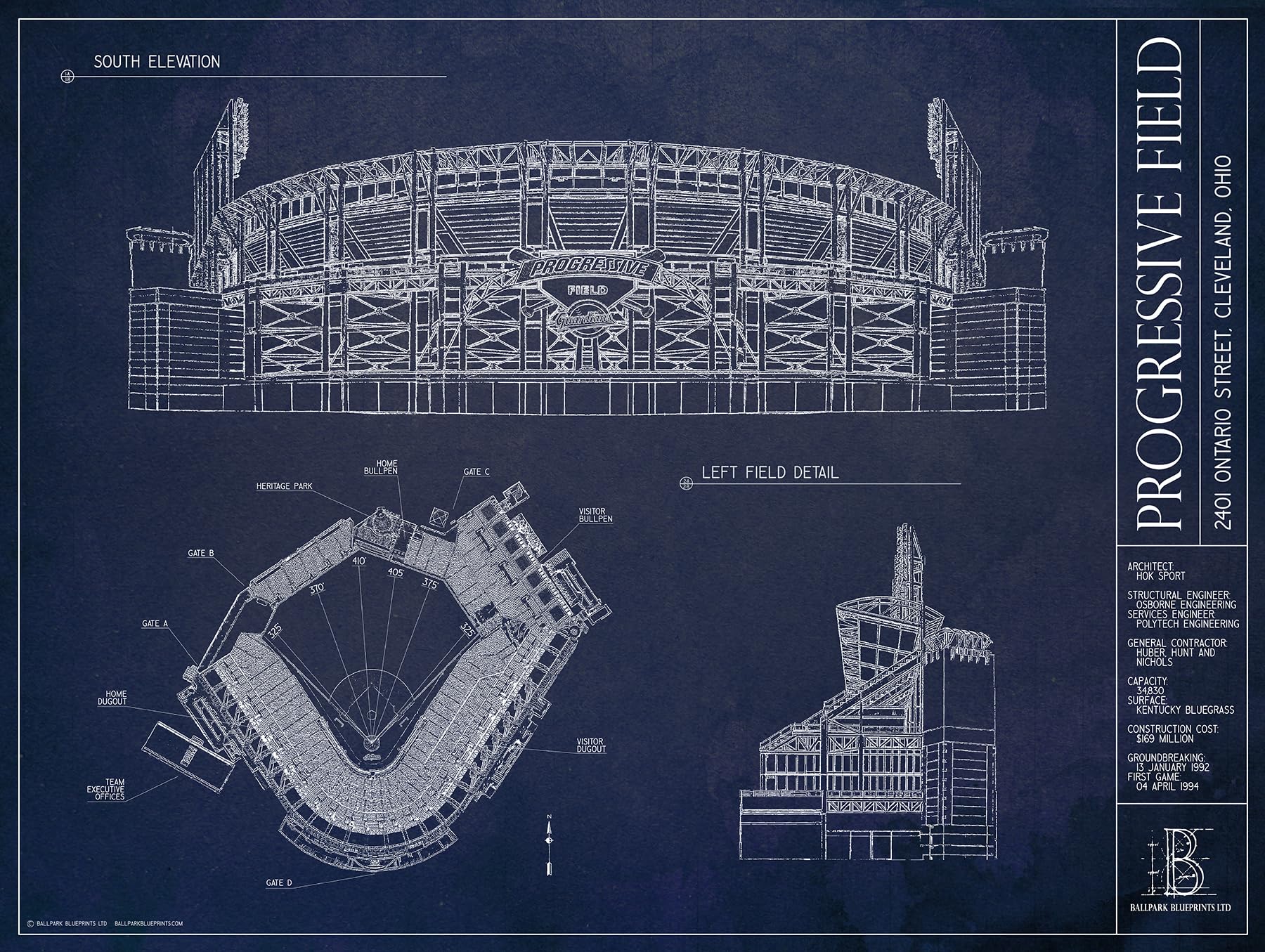 Progressive Field Blueprint Style Print