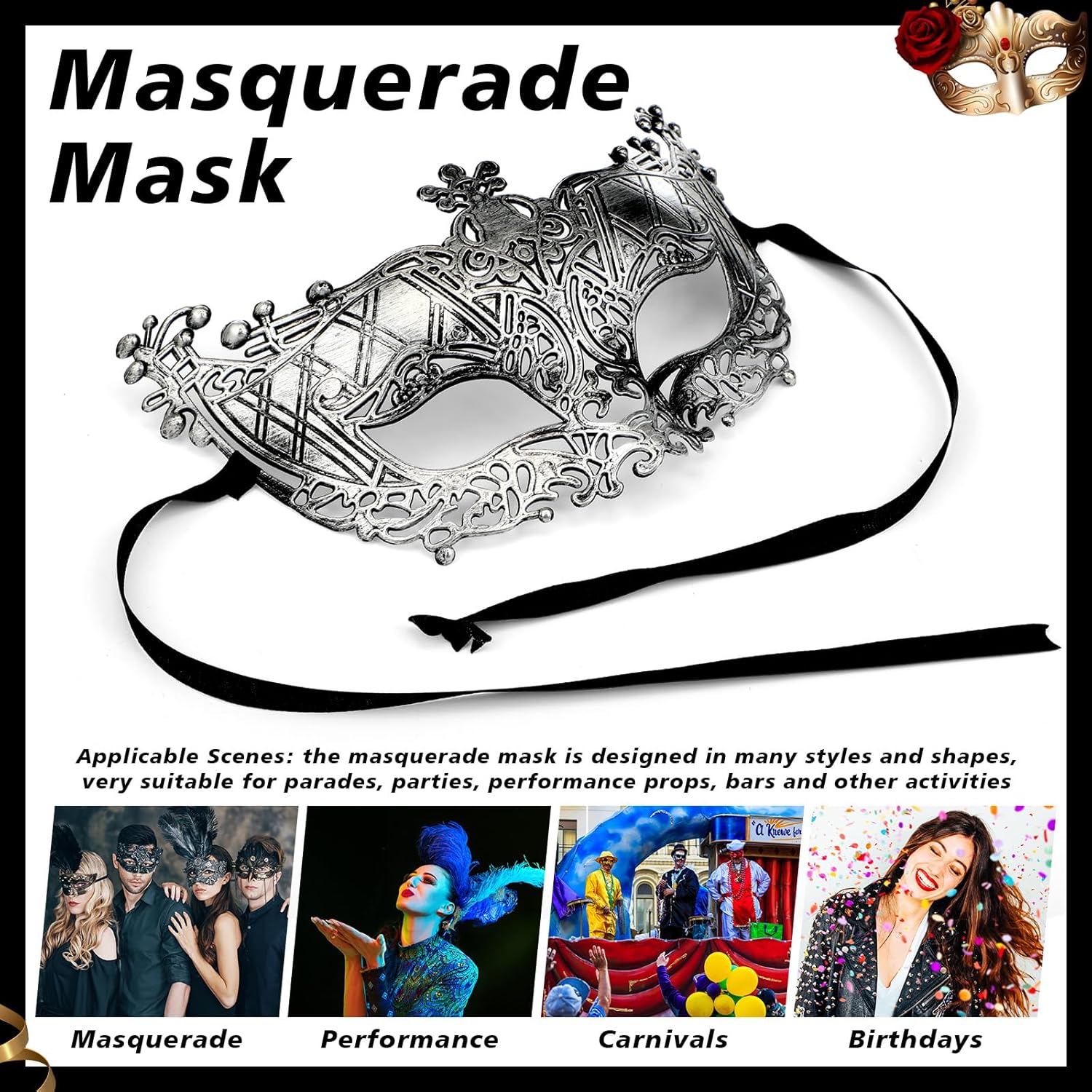 Yunsailing 90 Pieces Masquerade Masks Venetian Mardi Gras Antique Masks with Strap for Couple Women Men Carnival Prom - Image 8