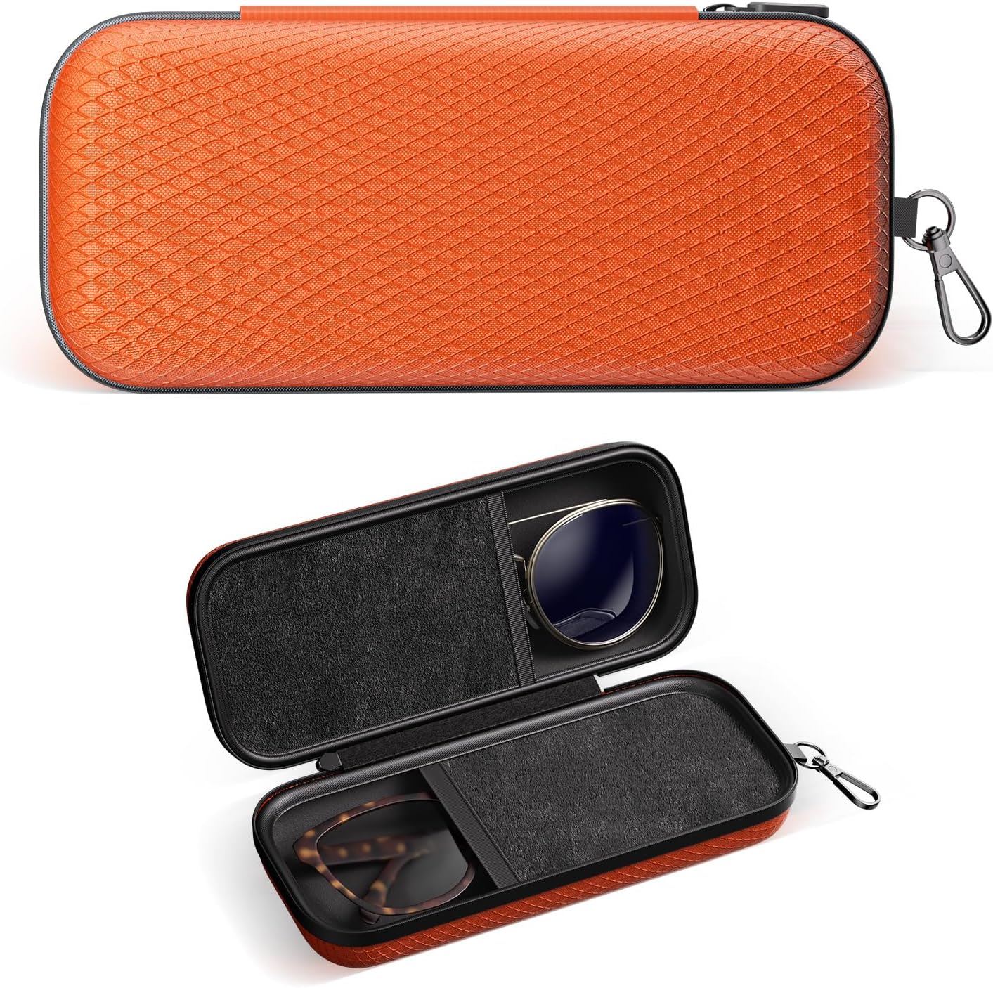 Double Eyeglasses Case Dual Sunglasses Case Hard Shell Glasses Case with Clip Metal Carabiner Travel