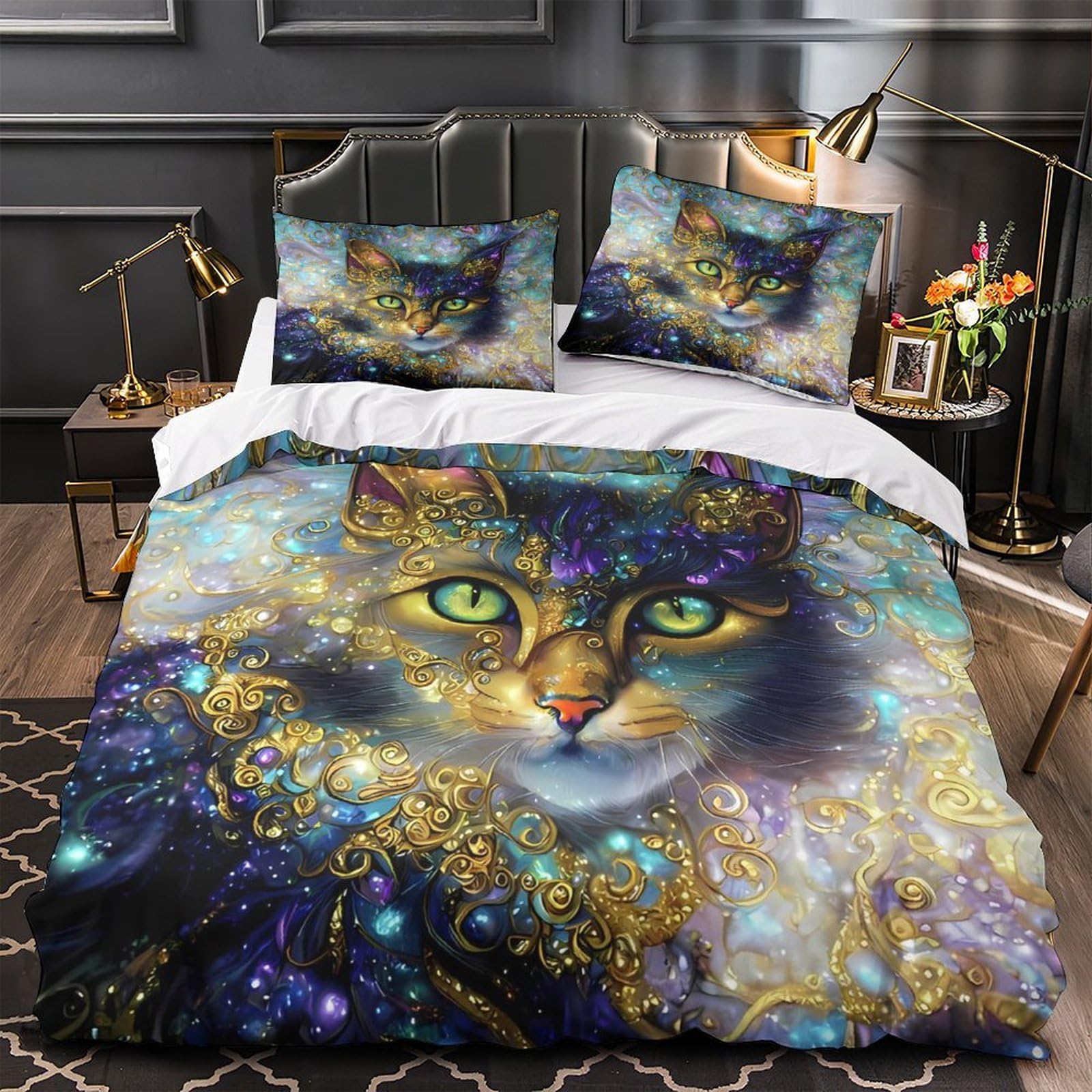 Parure de Lit Hypoallergénique Housse de Couette 3D Noire Confortable