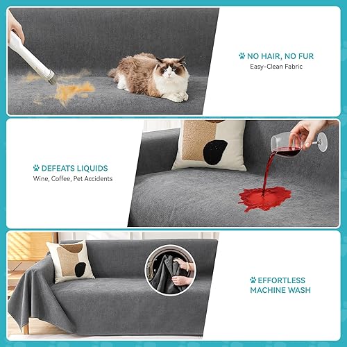 Miniatura 4 de Warmstar Protector de sofá contra las garras de los gatos, funda impermeable antideslizante para sofá de 3 cojines, funda para sofá de 3 cojines,