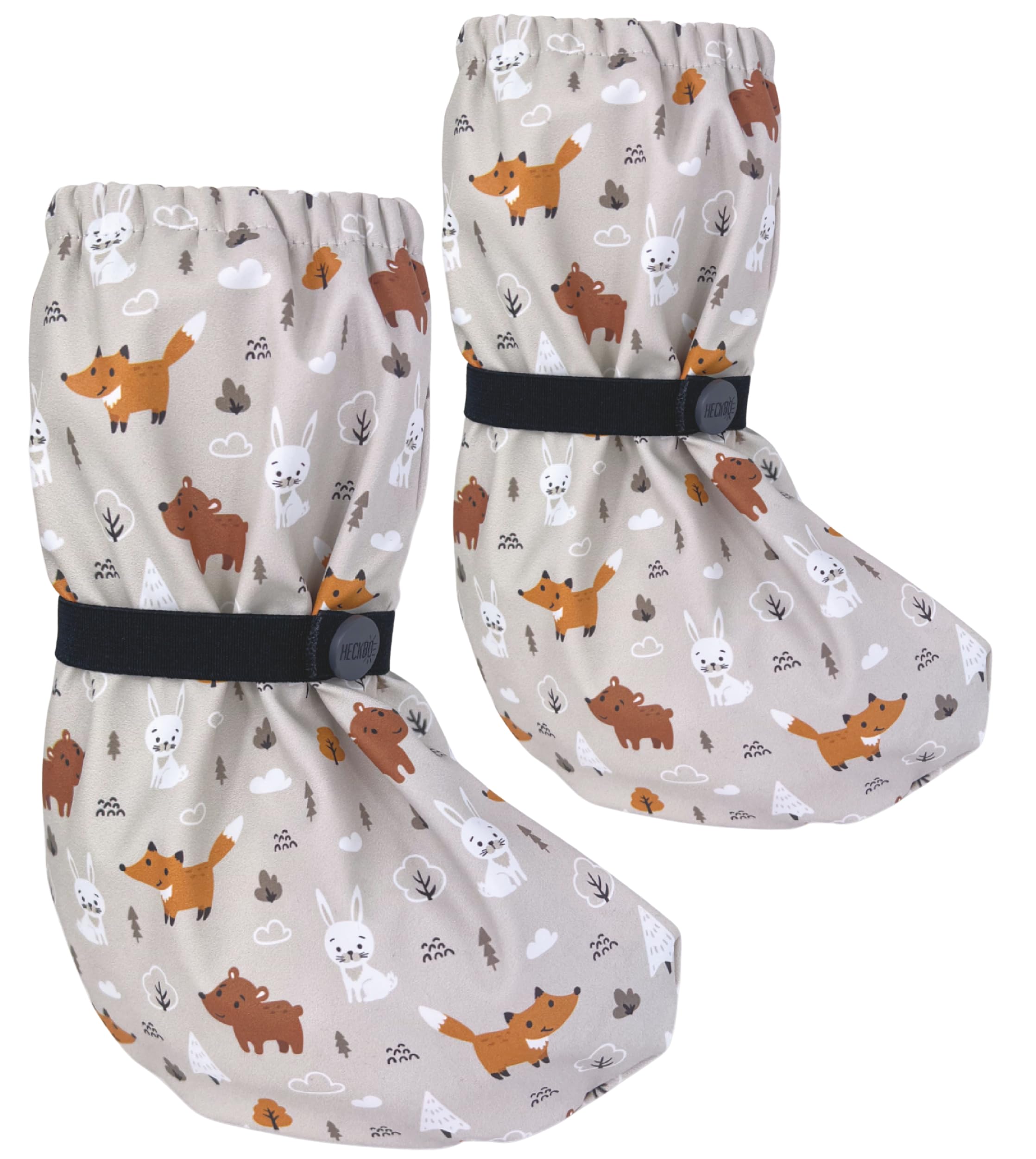 HECKBO Baby Regenfüßlinge Waldtiere mit Vlies – 3–18 Monate – wasserdichte Outdoor Matsch-Schuhe passend über warme Lauflernschuhe Winter