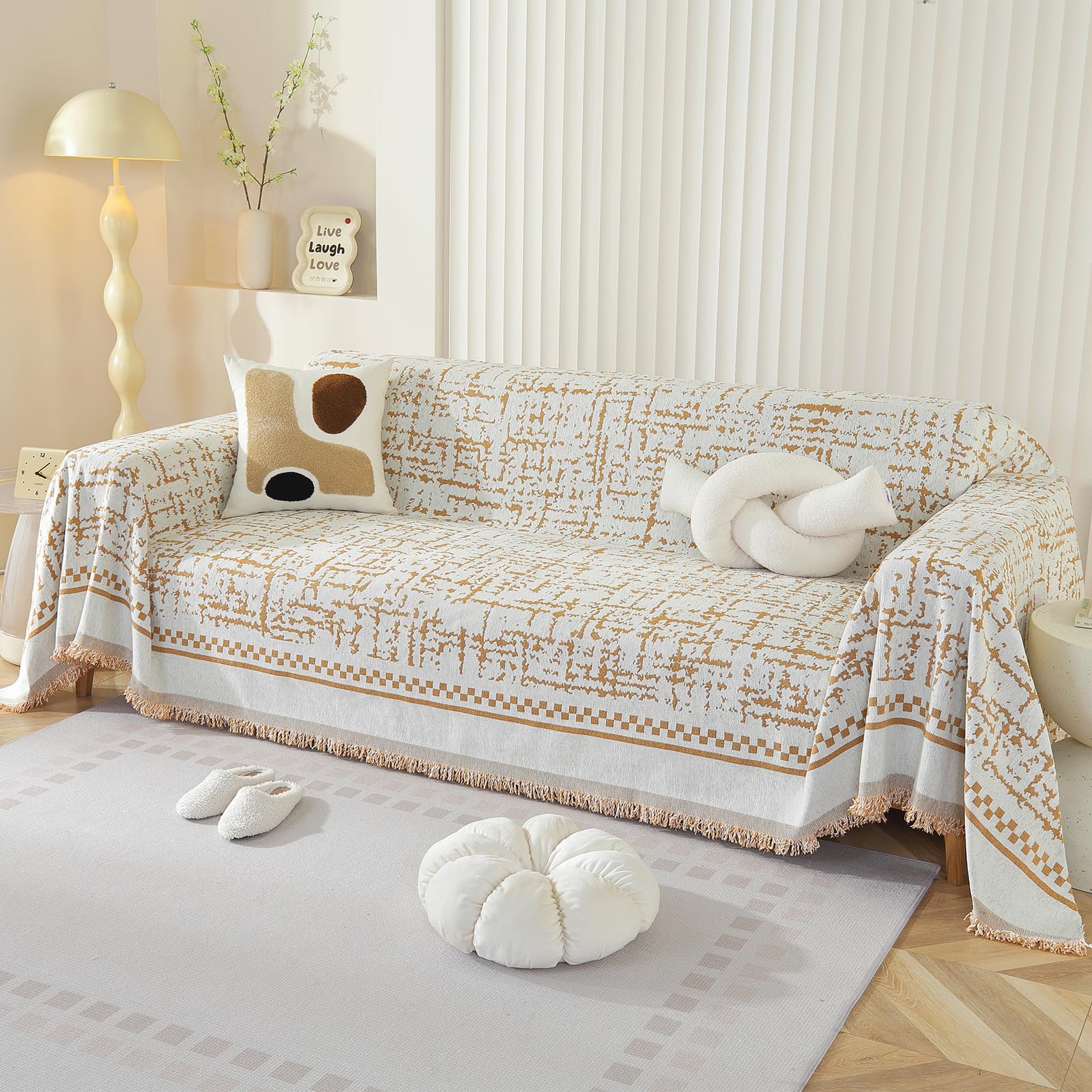 DeepDream Sofa Überzug 1/2/3/4 Sitzer, Chenille Sofaüberwurf Waschbar L Form Sektionssofa, Couch Überzug Sofa Überwurfdecke Futonbezug für Haustiere Kinder, 180 x 300cm, A Khaki